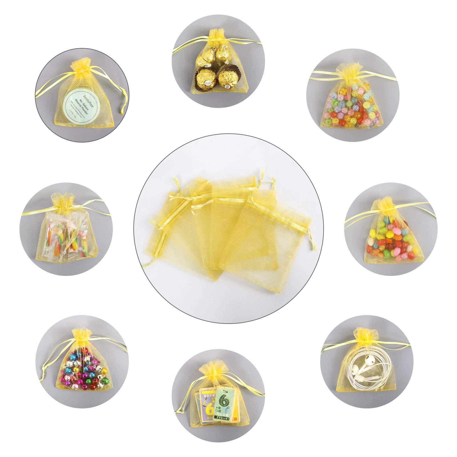 100Pcs 4x6 Inches Golden Organza Gift Bags with Drawstring - Small Mesh Bags for Christmas Favors, Wedding Party Favors, Jewelry Packaging & DIY Crafts