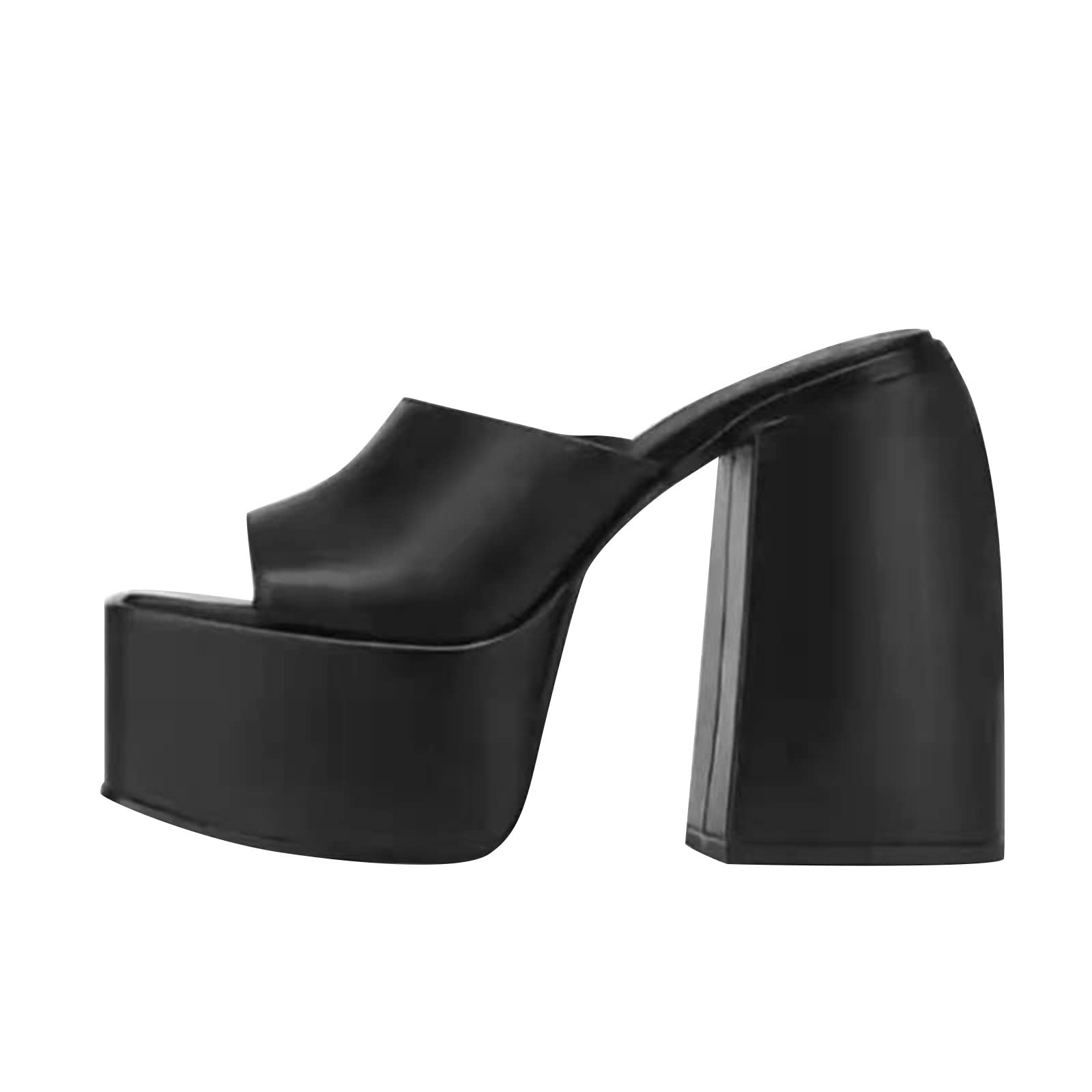 Women's Chunky High Heel Slippers - Breathable Casual House Shoes with Thick Sole, Wide Fit Booties for Indoor/Outdoor Wear (Black, Size 8) | Perfect for Lounging, Errands & Comfortable All-Day Wear