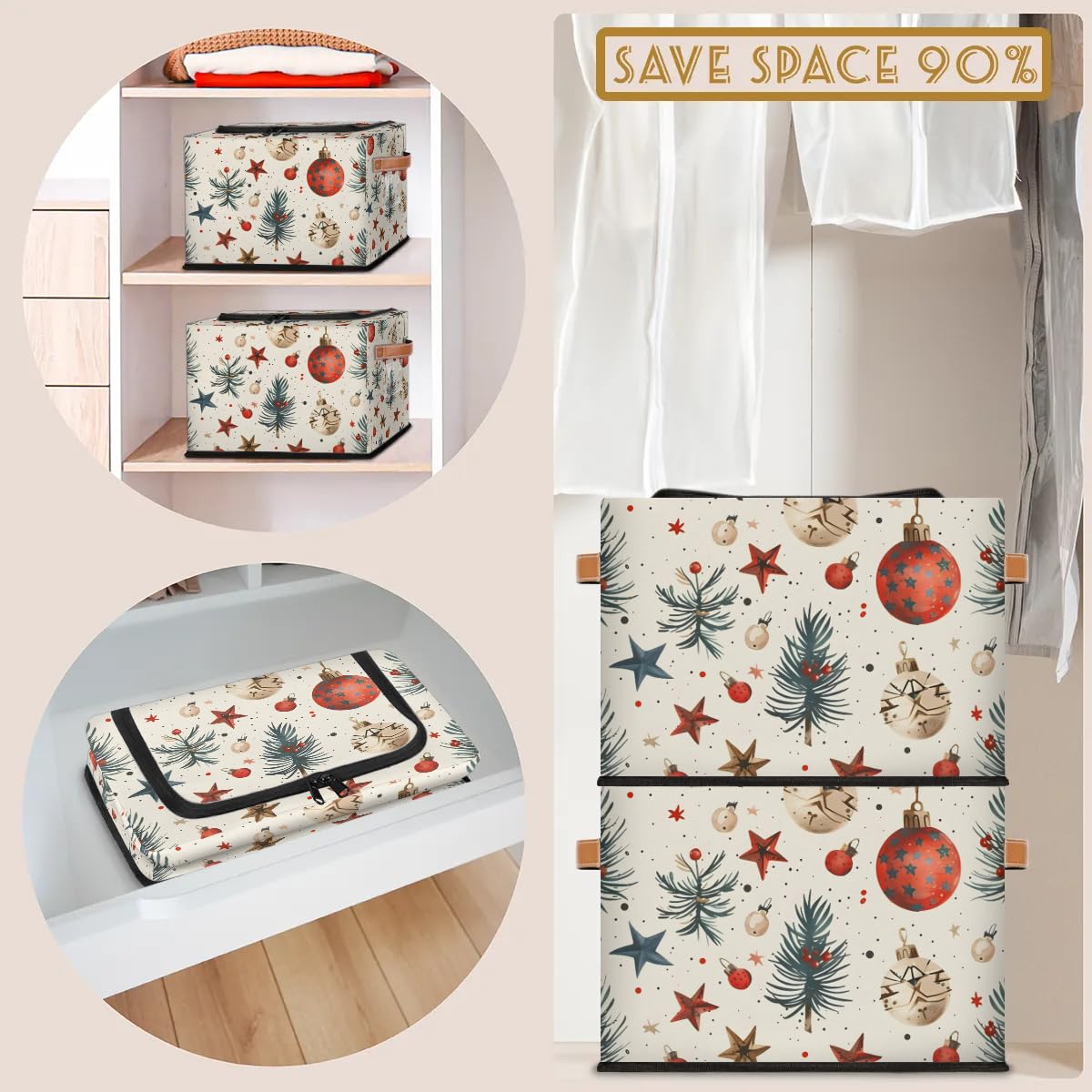 2-Pack Stackable Christmas Tree Storage Bins with Zipper Lid & Metal Frame - Closet Organizer Cubes with PU Handles for Holiday Decor, Clothes & Seasonal Items Storage | Perfect for Attic, Basement & Closet Organization