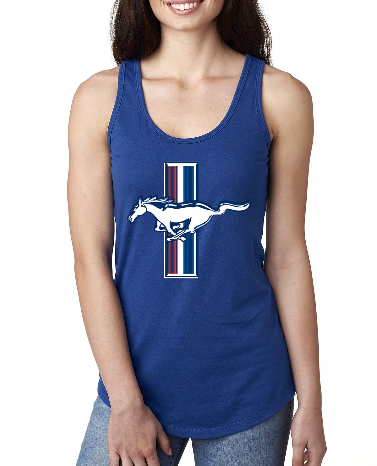 Vintage Ford Mustang Retro USA Logo Classic Bar Cars & Trucks Racerback Tank Top for Women - Perfect for Car Shows, Casual Outings & Summer Streetwear