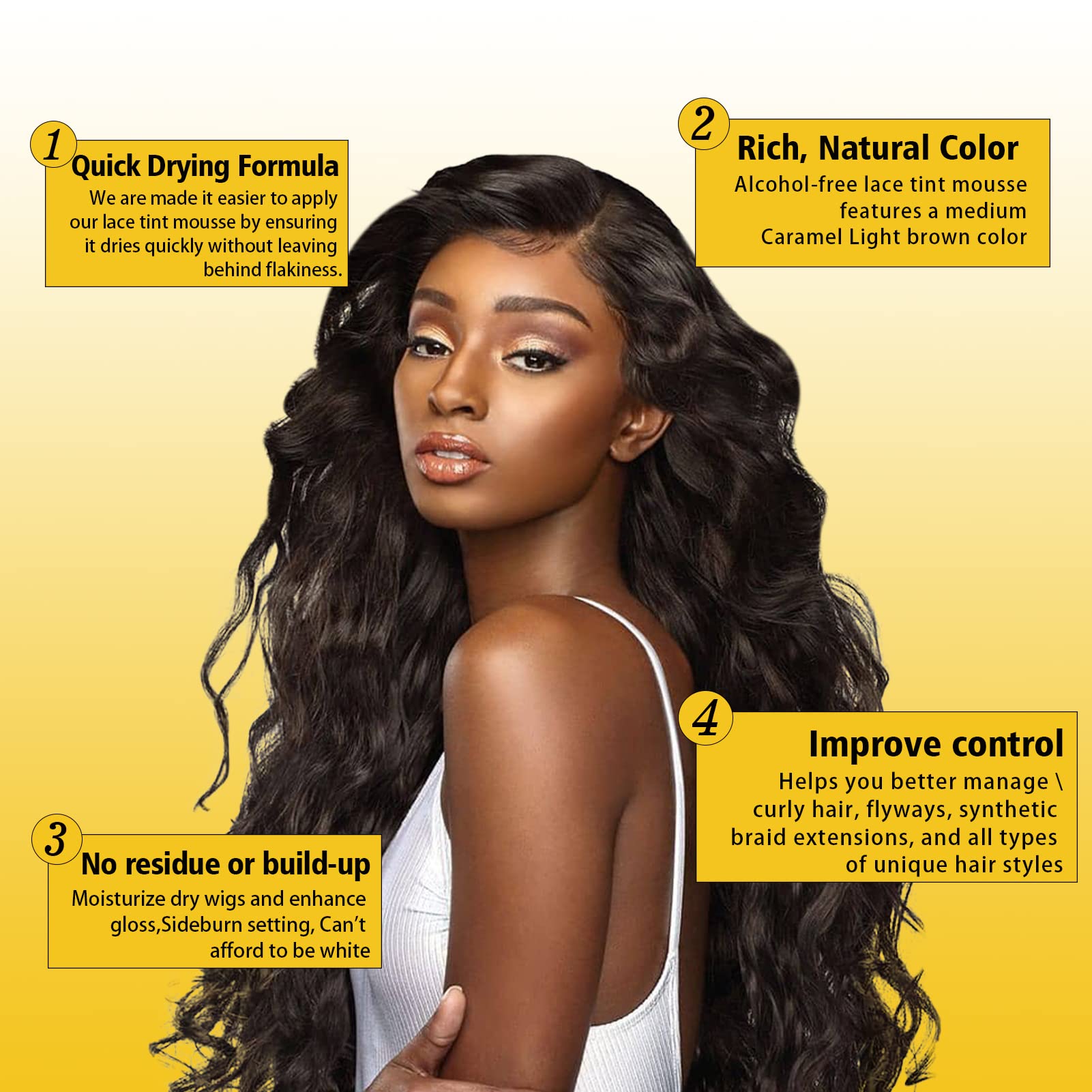 Women's Lace Tint Melting Mousse for Toupees, Hairpieces & Wigs - Natural Finishing Color with Wig Glue & Tool Set (Light Brown) | Perfect for Daily Styling, Cosplay & Hair Extensions