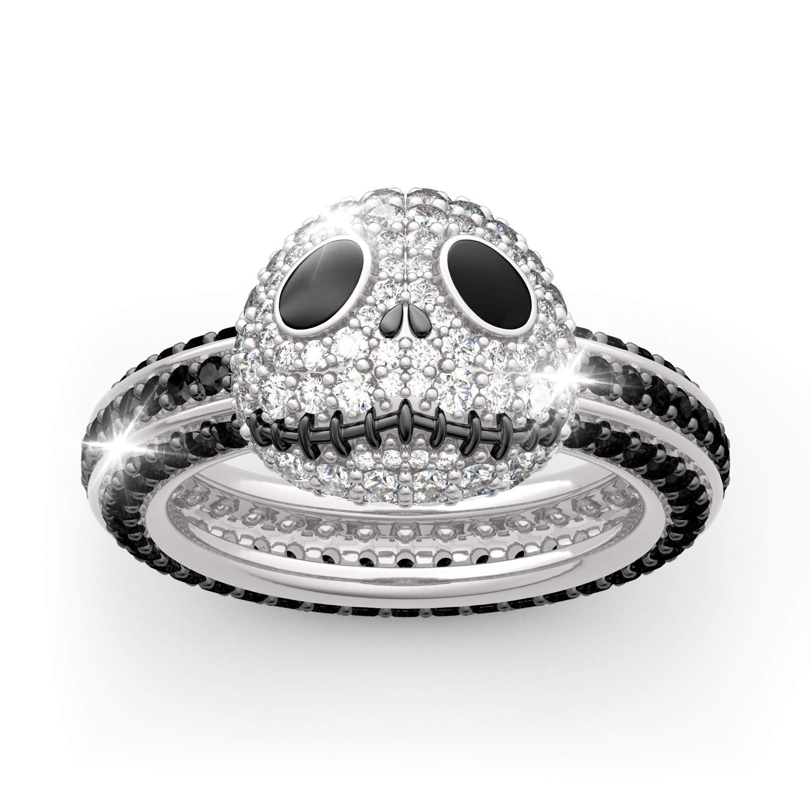 Jeulia The Nightmare Before Christmas Skull Ring - Sterling Silver Jack Skellington CZ Diamond Engagement Ring for Women & Men - Perfect for Halloween, Christmas, Birthdays & Festive Gifts - Gothic Jewelry for Couples & Collectors