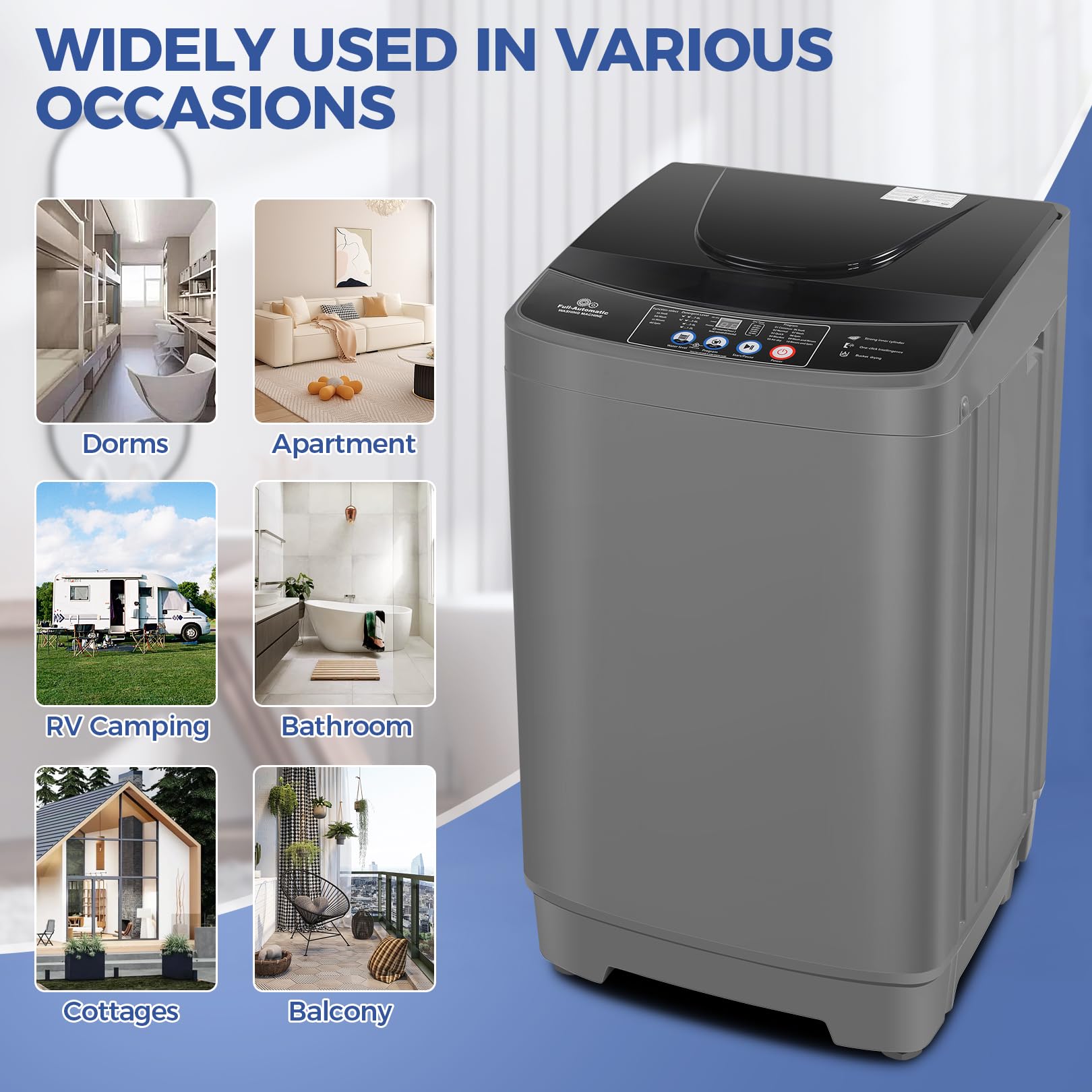 Nictemaw 20Lbs Full-Automatic Portable Washing Machine with Drain Pump - 2.8Cu.ft Compact Washer Dryer Combo, 10 Programs & 8 Water Levels - Perfect for Apartments, Dorms, RVs, Camping & Small Spaces