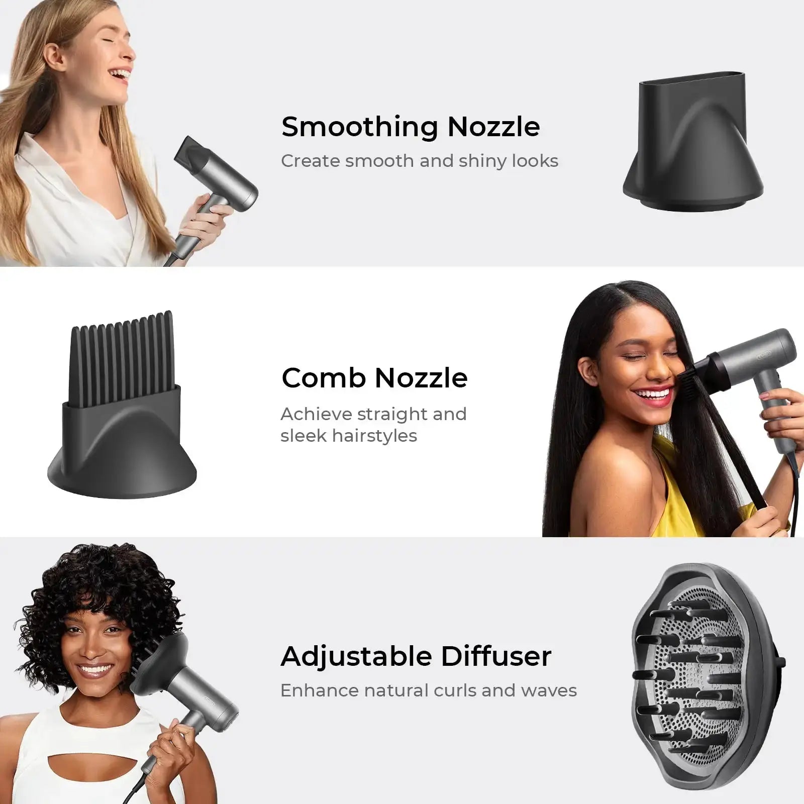 TYMO AIRHYPE LITE 3 Nozzles Professional Hair Dryer - Lightweight & Fast Drying for Salon-Quality Styling at Home | Perfect for Travel, Daily Use & Salon Professionals