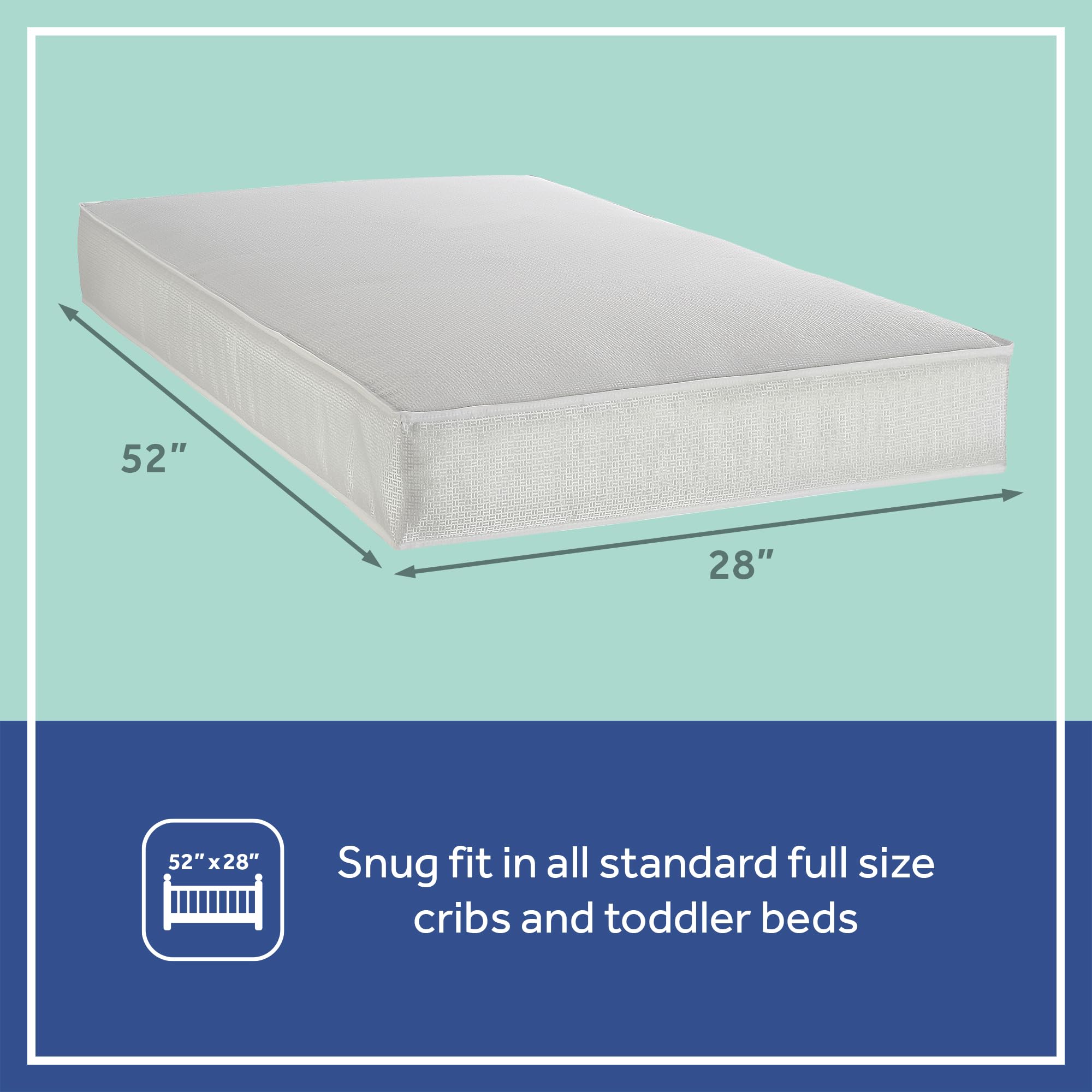 Sealy Baby Cozy Cool Hybrid 2-Stage Waterproof Crib Mattress & Toddler Bed | Cooling Foam, 204 Coils, Cotton Cover | GREENGUARD Gold Certified | Safety & Quality Tested | Made in USA | 52