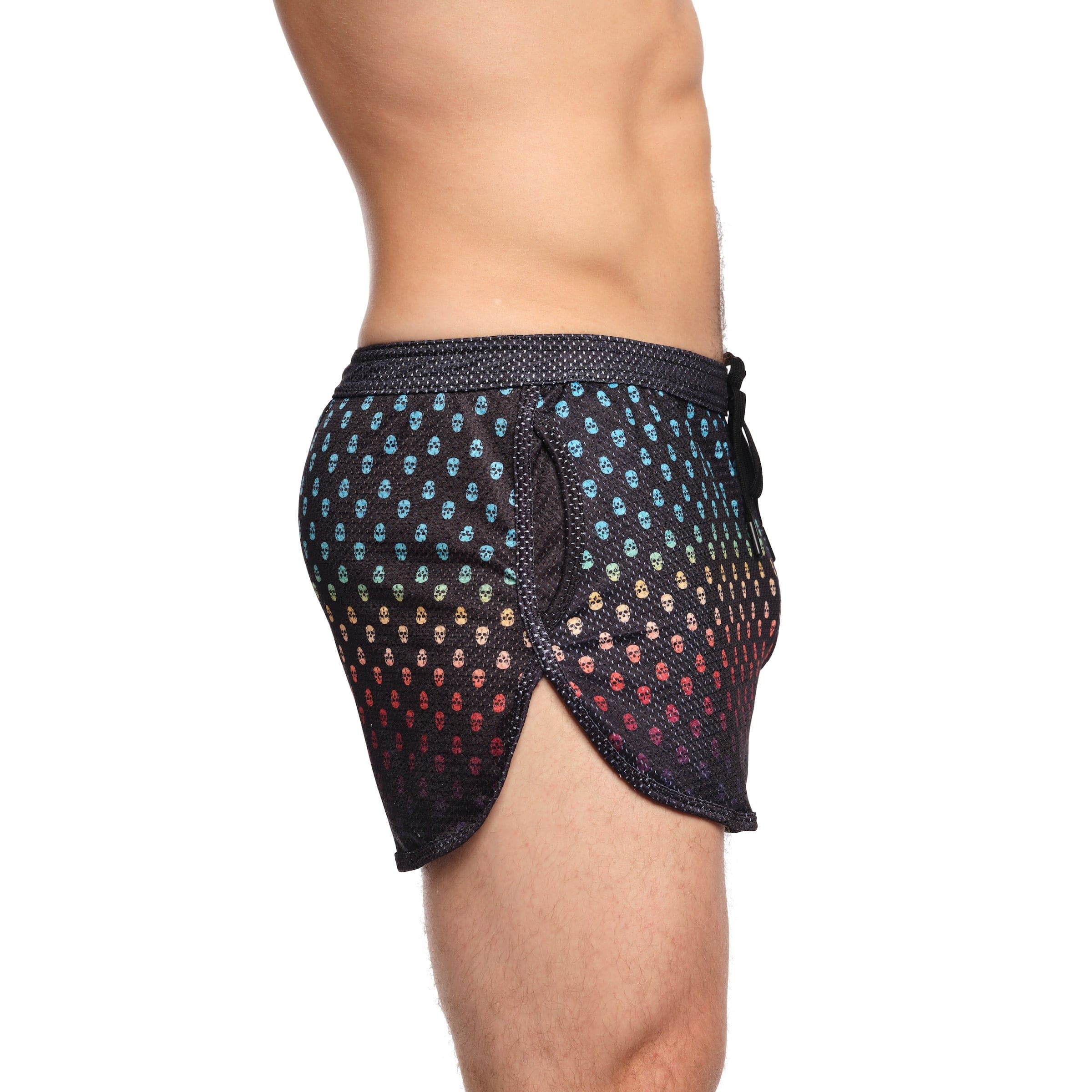 Gothic Ombre Skull Mesh Shorts - Trendy Black & Red Gradient Design for Women | Perfect for Halloween Costumes, Rave Outfits & Streetwear Fashion