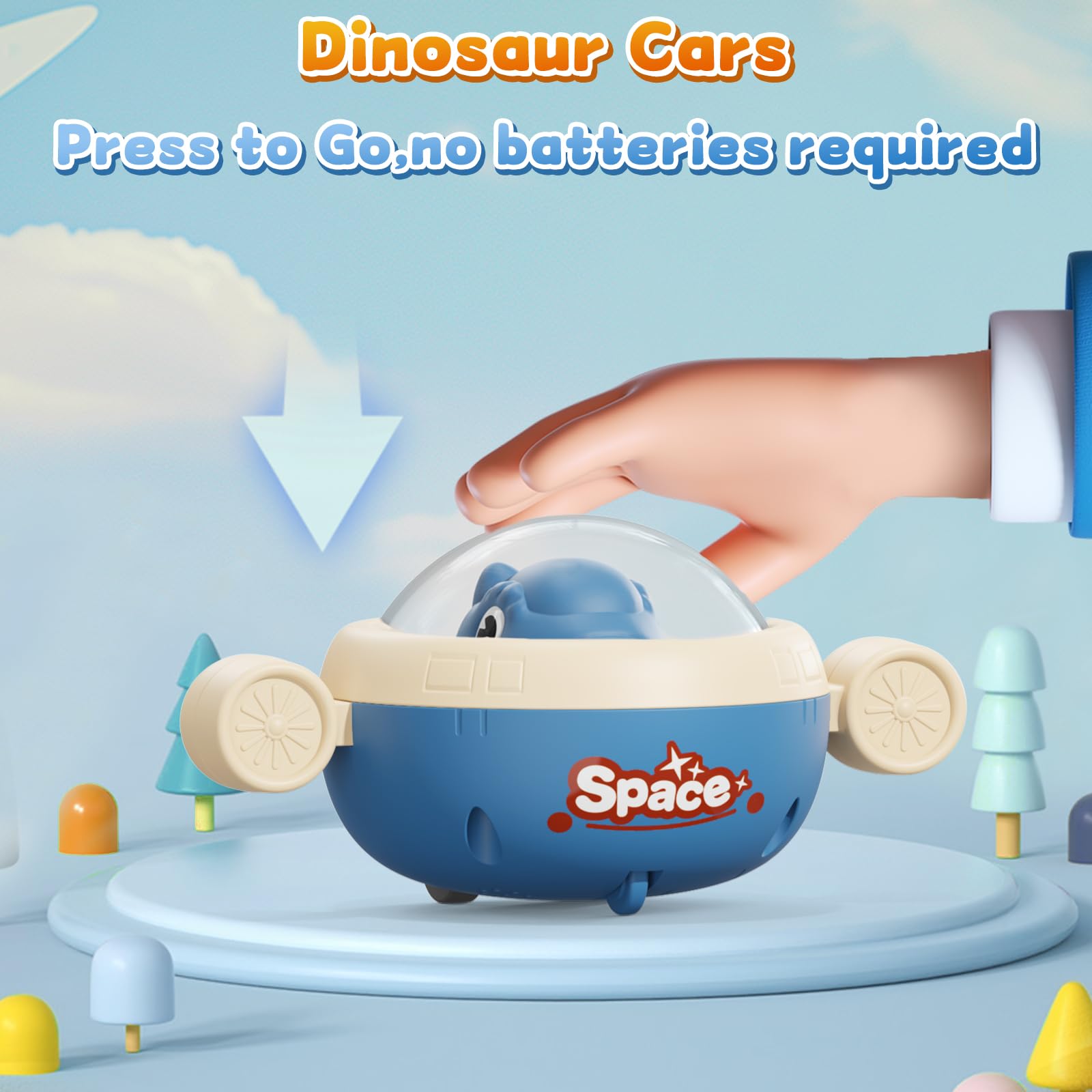 Dinosaur Toy Cars for Toddlers 1-3 Years Old | 4-Pack Push and Go Dino Cars | Easter Baby Toys for 6-18 Months | First Birthday Gifts for Boys & Girls | Perfect for Easter Basket Stuffers, Playtime & Early Learning Activities