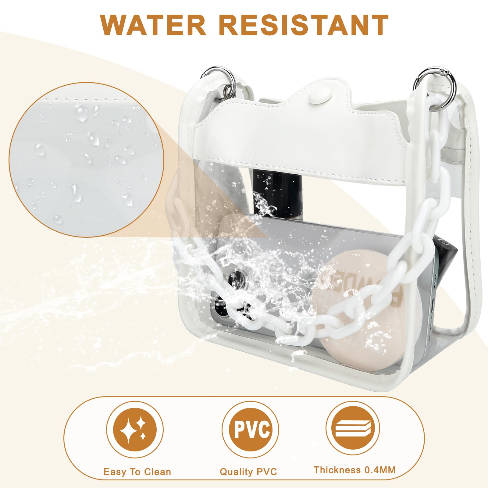 DOB SECHS Clear Crossbody Purse - Transparent Messenger Bag for Concerts, Stadiums & Sporting Events - Waterproof & Lightweight for Music Festivals, Theme Parks & Security Checkpoints