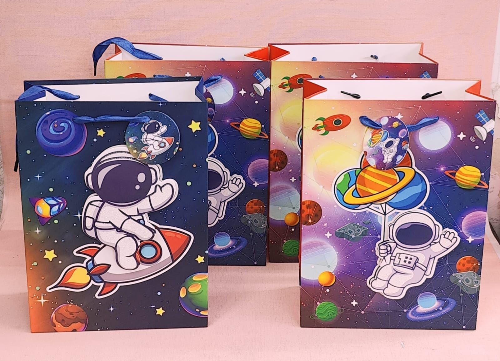 Eco-Friendly Amanvani Space Themed Paper Gift Bags - Pack of 10 Durable Return Gift Bags with Handles for Birthdays, Parties & Special Occasions | Perfect for Goodie Bags, Wedding Favors & Corporate Events