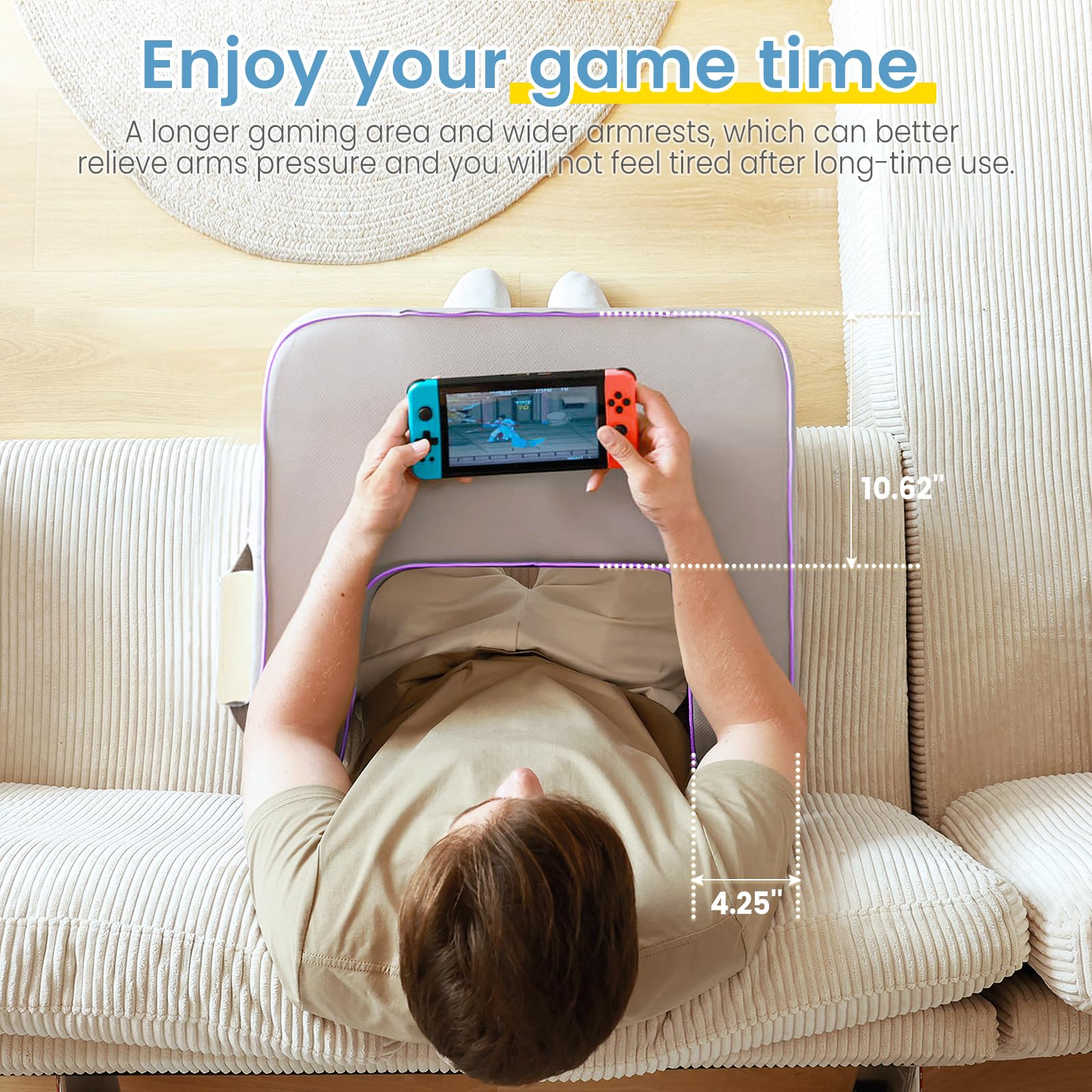 Ergonomic Reading Pillow for Gaming & Work - Adjustable Laptop Lap Desk Cushion with Arm Support - Perfect for Reading, Working, Crocheting, Playing Steam Deck/Switch in Bed or on Sofa - Comfortable Backrest for Office, Study & Relaxation