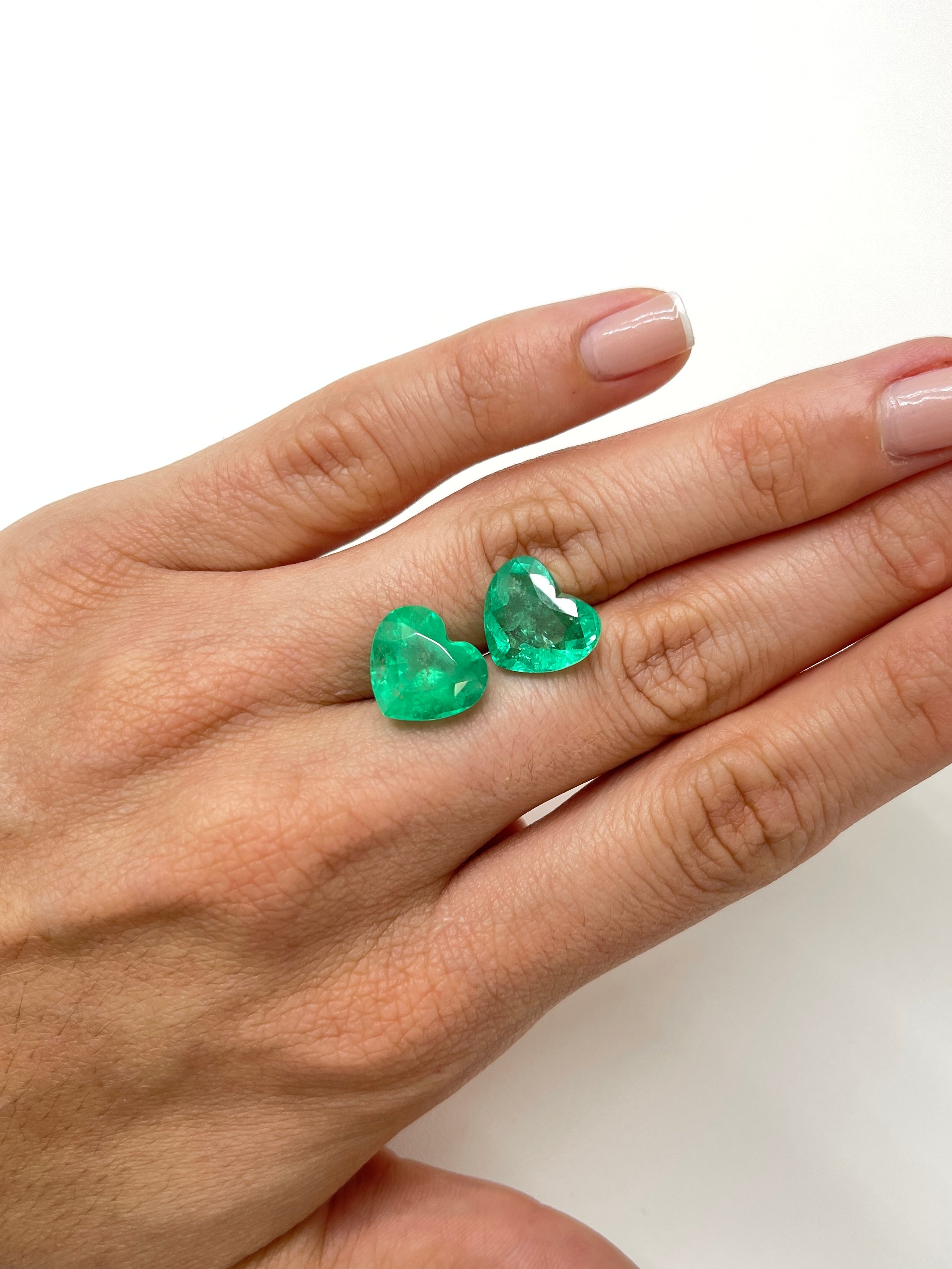12x13.5mm Large 14.61tcw Matching Emerald Hearts - Natural Colombian Yellowish Green Emeralds for Jewelry Making, Engagement Rings & Luxury Gifts