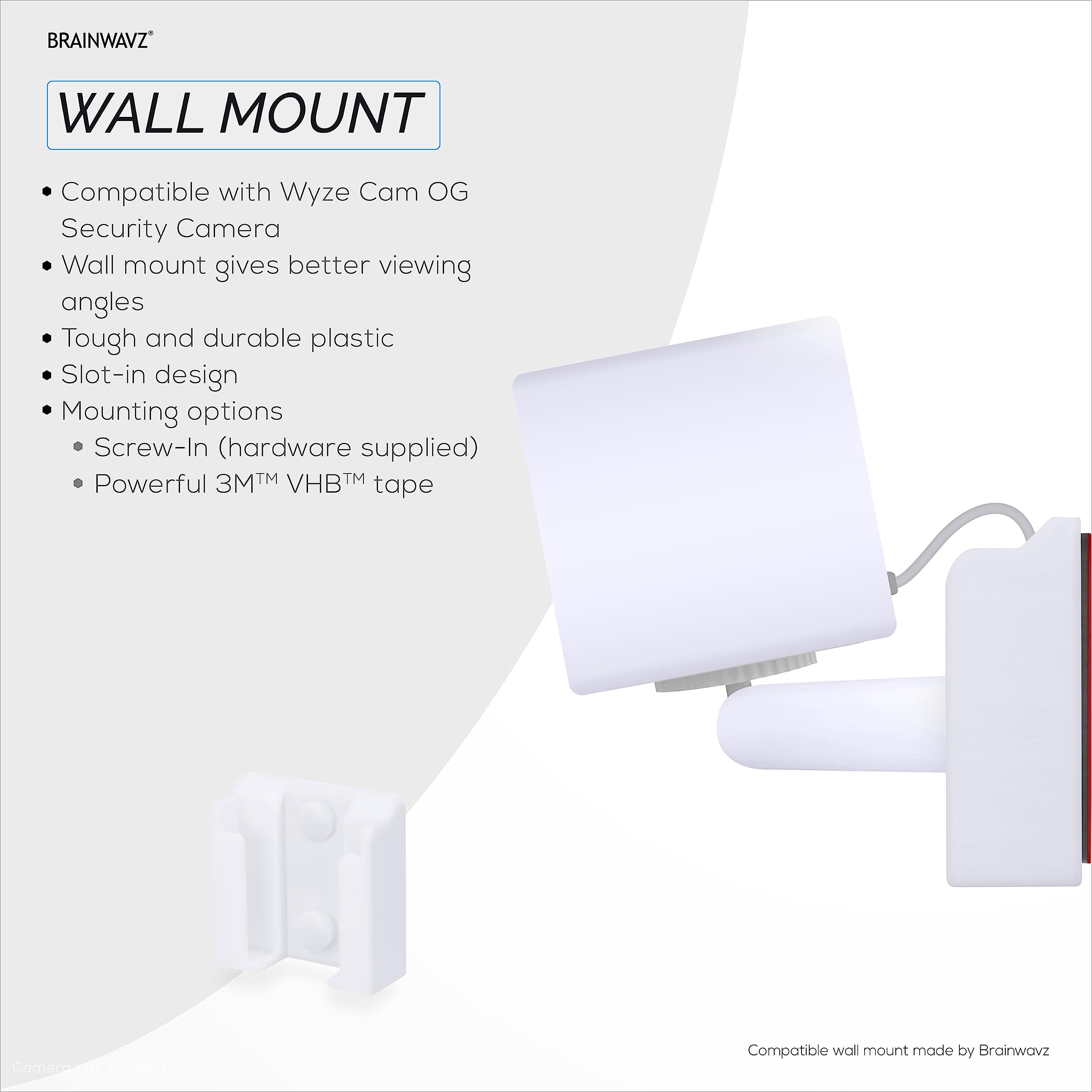 2 Pack White Adhesive Wall Mount for WYZE Cam OG Indoor/Outdoor 1080p Wi-Fi Security Camera - Easy Install Camera Holder Bracket, Reduce Blind Spots & Clutter - Perfect for Home, Office & Garage Surveillance