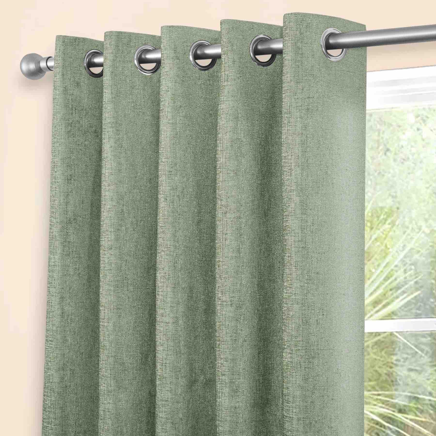 Sundour Amberley Eyelet Curtains - Sage Green Blackout Window Drapes for Living Room & Bedroom - Light Filtering Thermal Insulated Grommet Curtain Panels