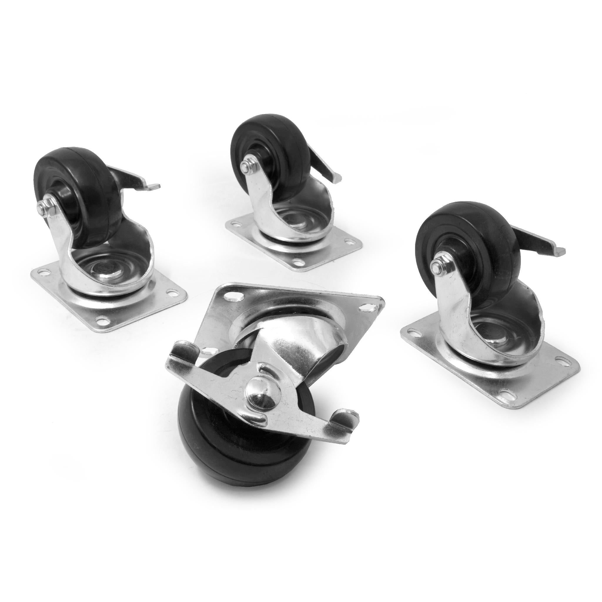 WEN CA2223B 3 Inch Heavy Duty 220lb Capacity Rubber Swivel Caster Wheels with Brake - 4 Pack Set for Industrial Carts, Workbenches & Equipment Mobility