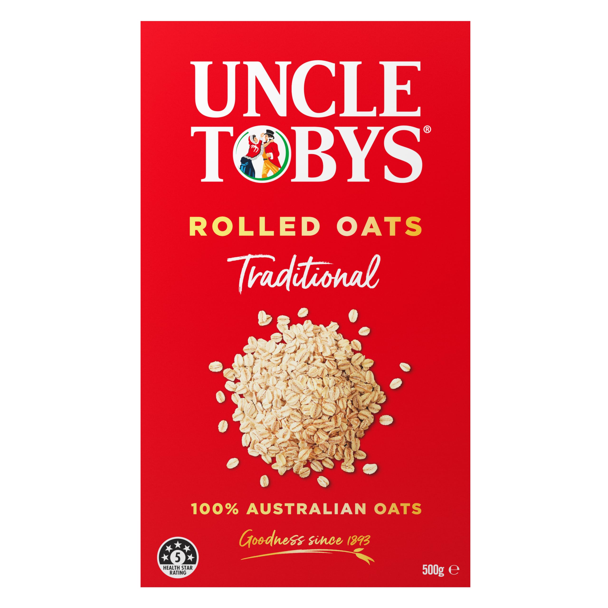 Uncle Tobys Traditional Rolled Oats 500g - Whole Grain Breakfast Cereal for Healthy Morning Meals & Baking