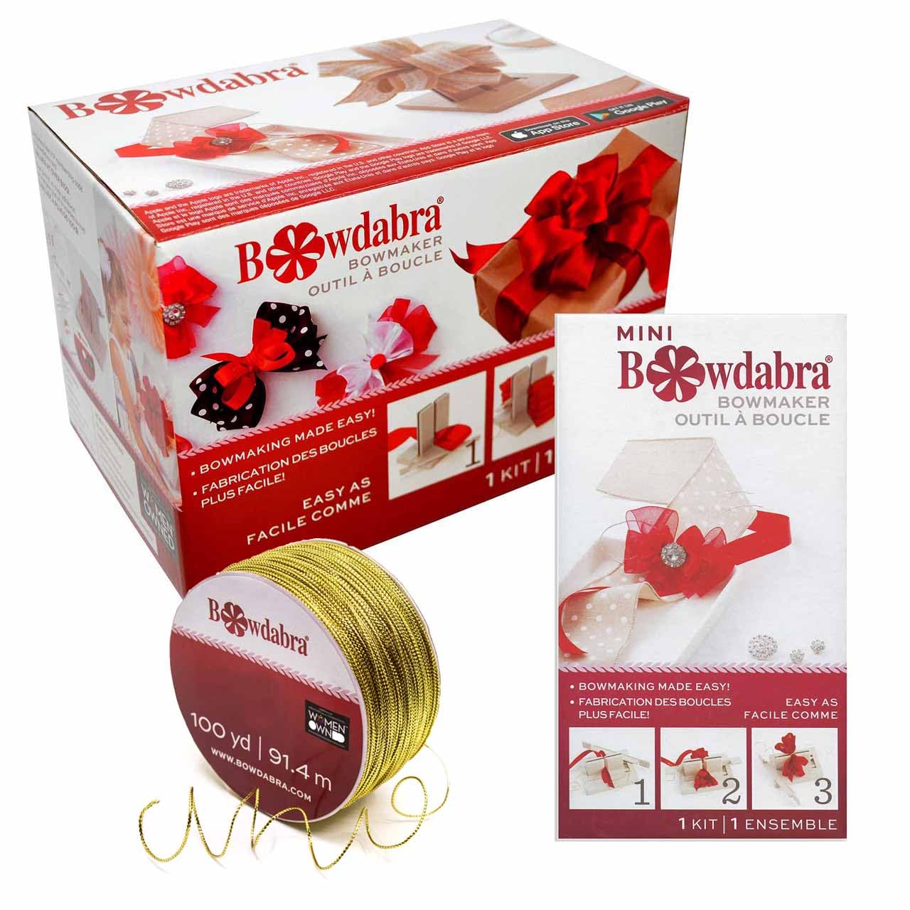 Morex & Bowdabra Combo Set - Professional Bow Maker & Mini Bow Maker with 100 Yards Gold Wire - Perfect for Gift Wrapping, DIY Crafts, and Holiday Decorations