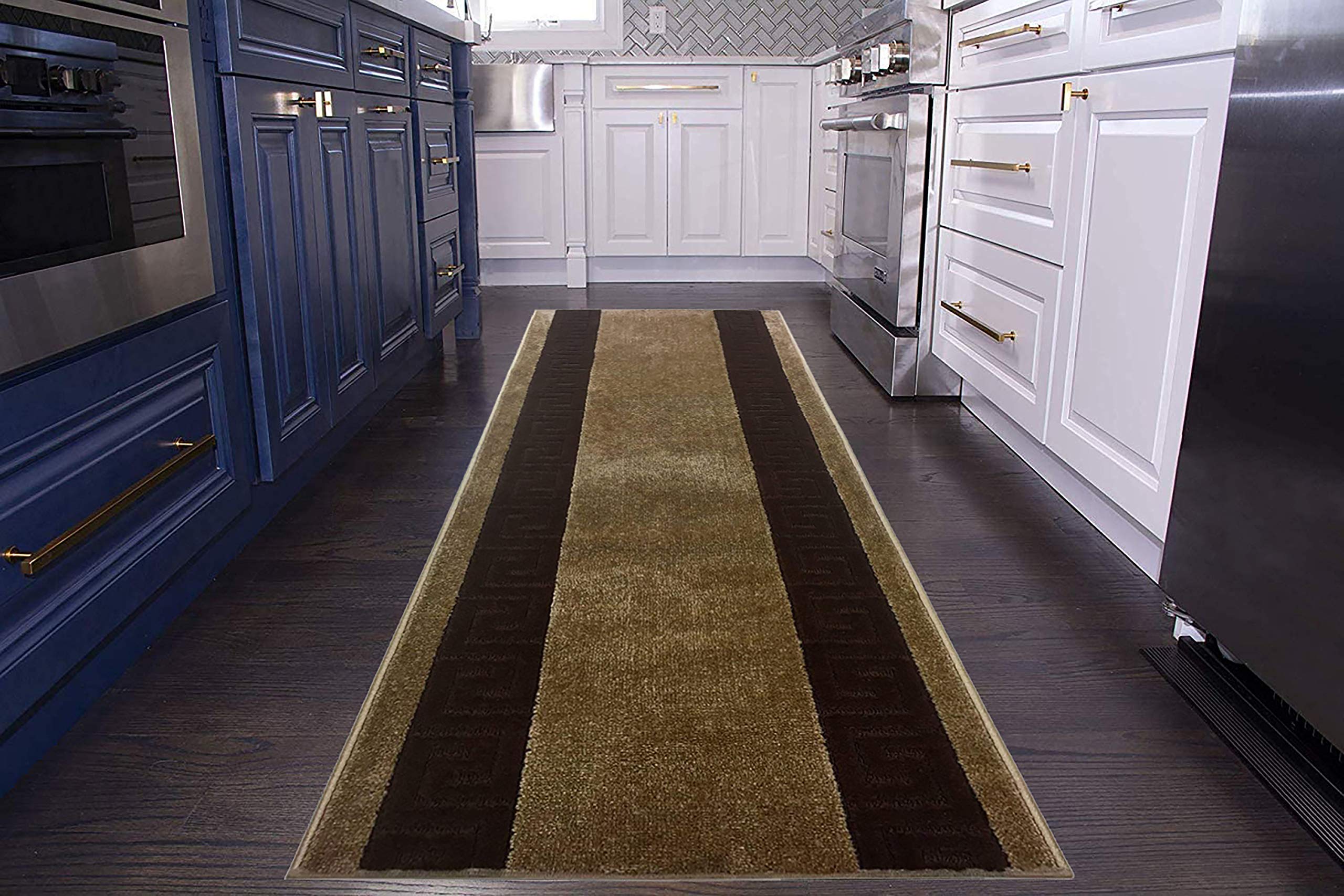 Custom Size Runner Rug - Meander Design Extra Long Non-Slip Hallway Rug - 36 Inch Wide x Choose Your Length (45 ft x 36 in, Camel Beige) - Durable Skid-Resistant Rubber Backing for High Traffic Areas, Entryways & Staircases