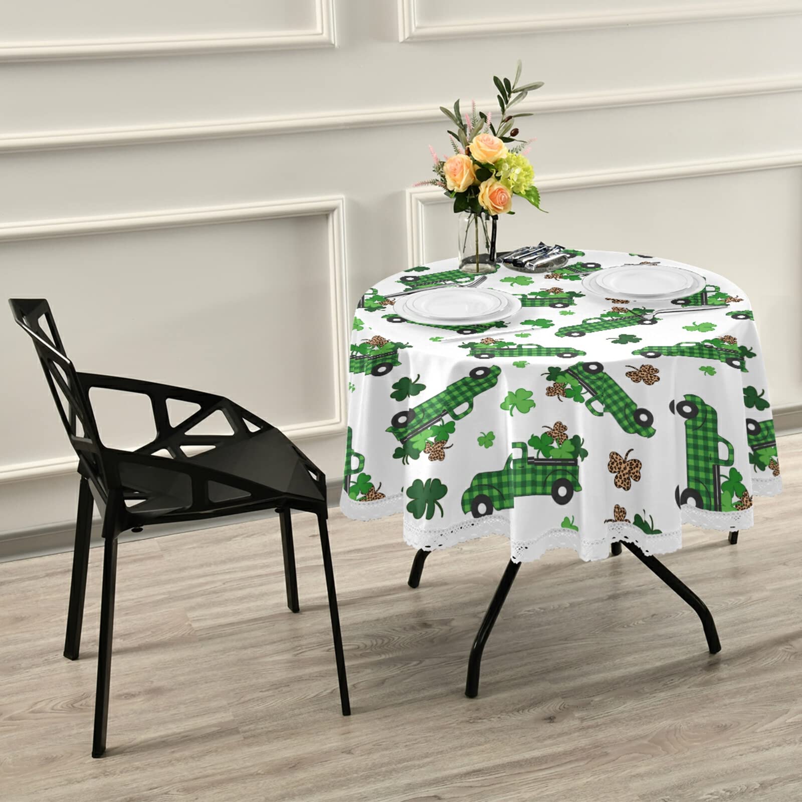 Kcldeci 60 Inch Round St. Patrick's Day Tablecloth - Waterproof Spill-Proof Washable Polyester Table Cover for Dining, Buffet Parties, Camping & Outdoor Picnics - Shamrock Decor for Irish Themed Celebrations