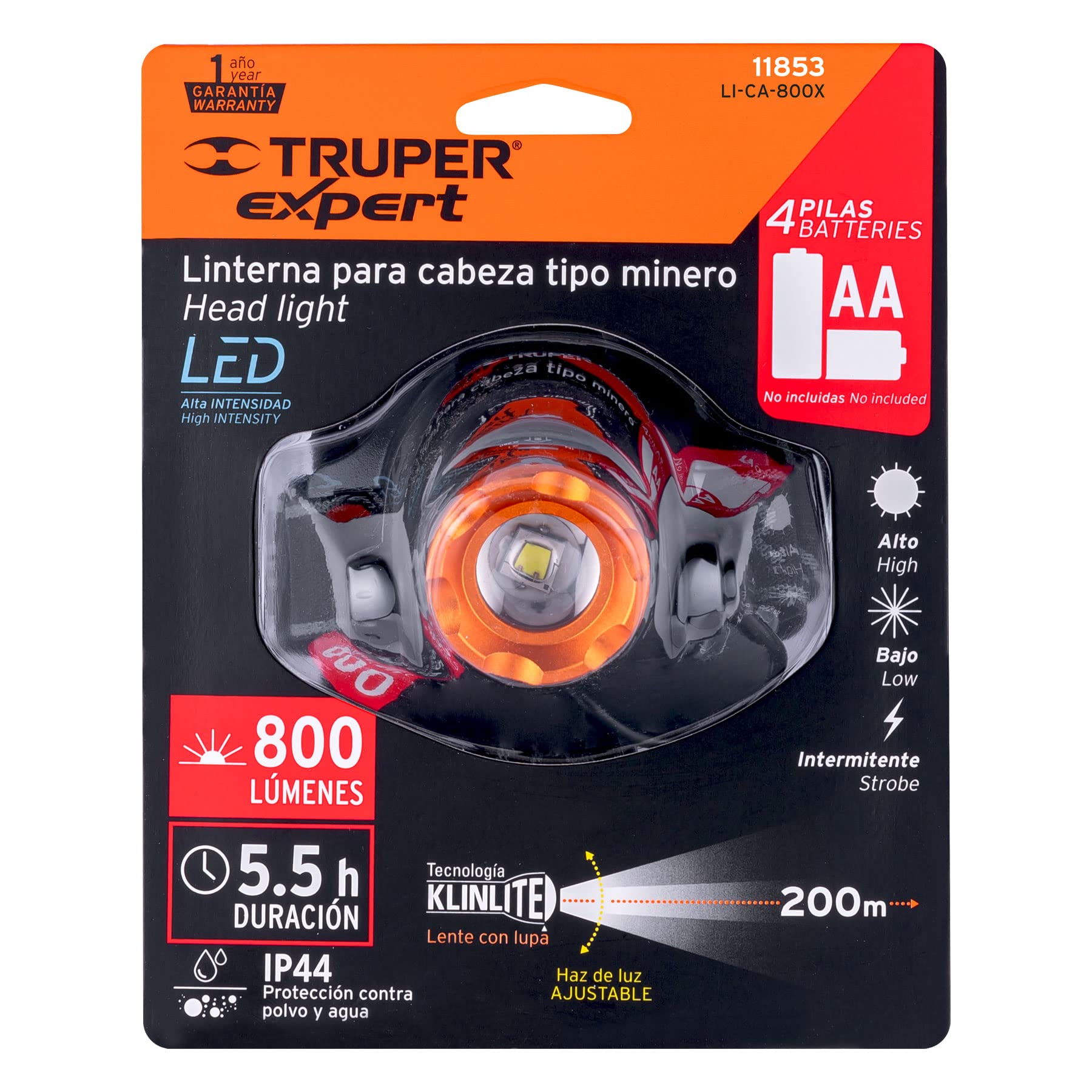 Truper 800 Lumens LED Flashlight with 4 AA Batteries - High Brightness, Durable & Portable for Camping, Hiking, Emergency & Outdoor Adventures