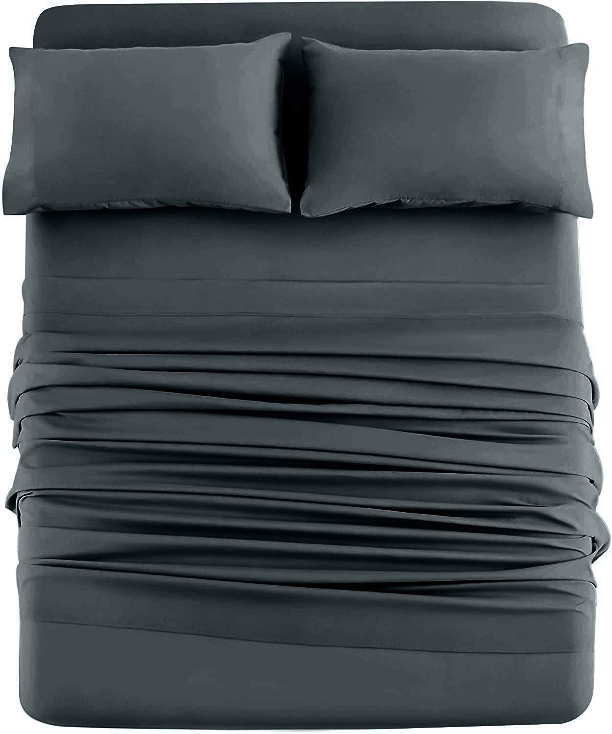 Luxury 100% Cotton Jersey Sheet Set - King Size 4-Piece Dark Grey | Ultra Soft T-Shirt Material | Deep Pocket All Season Bedding | Perfect for Cozy Sleep, Guest Rooms & Modern Bedrooms