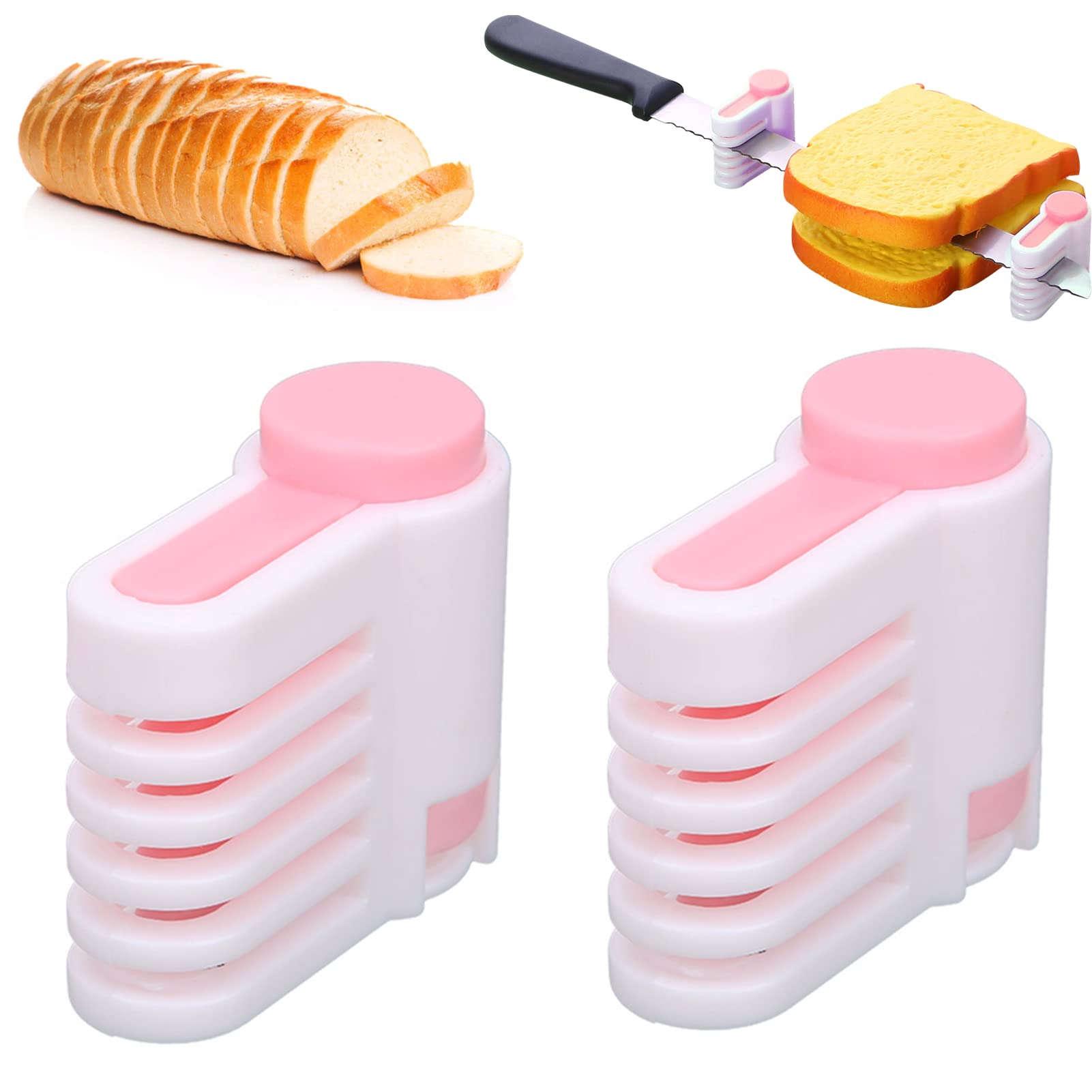 2Pcs Adjustable Cake Leveler Slicer - 5 Layer Cake & Bread Slicing Tool for Baking, DIY Desserts - Perfect for Home Kitchen & Professional Bakeries (Pink) - Ideal for Birthday Cakes, Wedding Cakes & Loaf Bread Cutting
