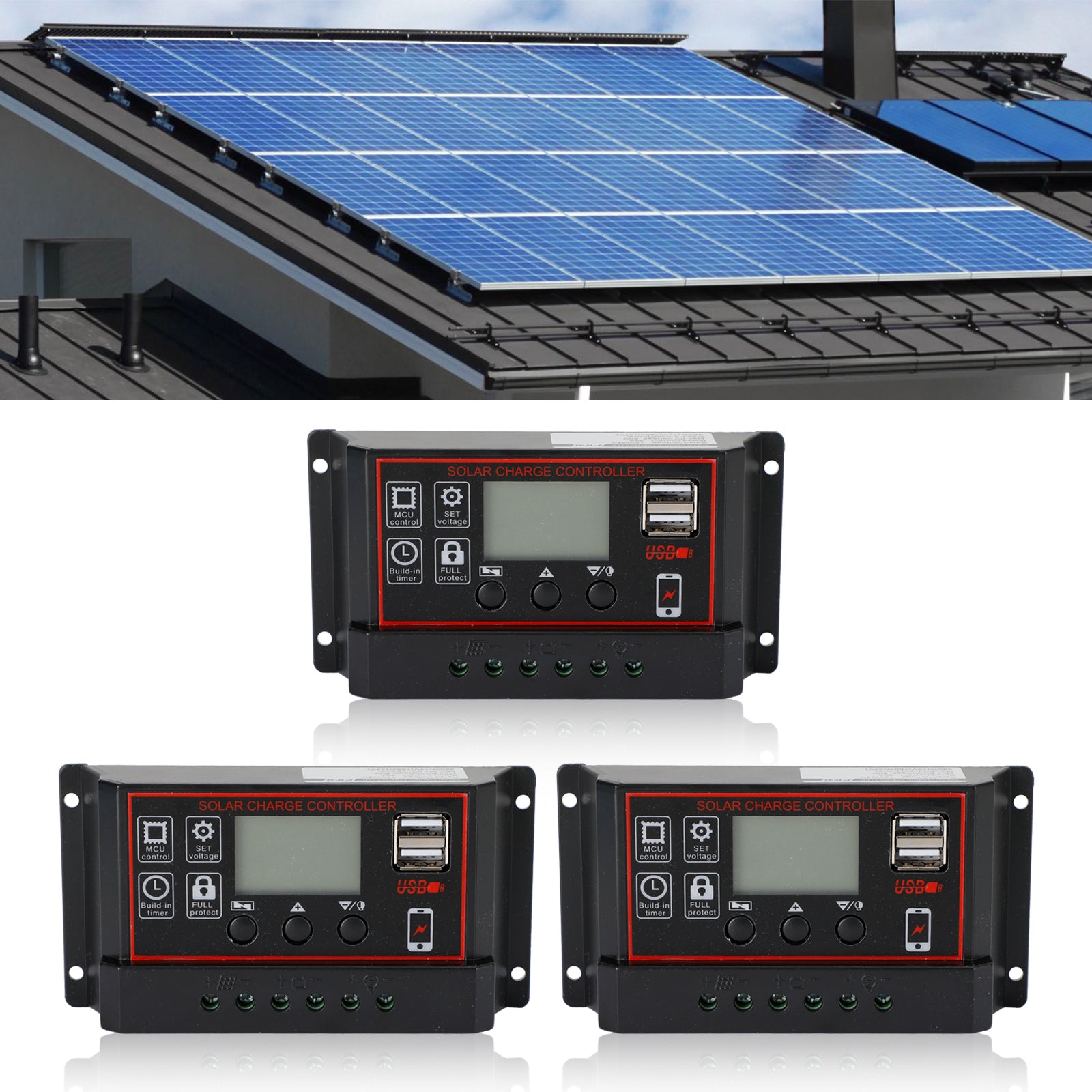 10A/20A/30A Solar Charge Controller with PWM & LCD Display - Dual USB Ports for 12V/24V Solar Panels - Perfect for RV, Boat, Off-Grid & Home Solar Systems