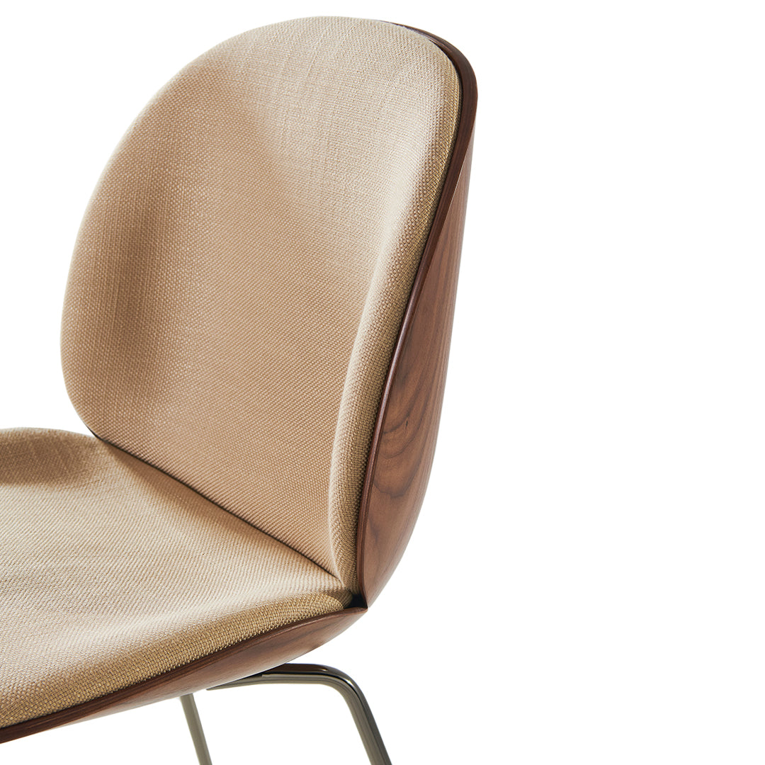 Modern Beetle Dining Chair with Upholstered Front & 3D Veneer Shell - Conical Base for Kitchen, Dining Room, or Office - Comfortable Seating Solution for Home & Commercial Spaces