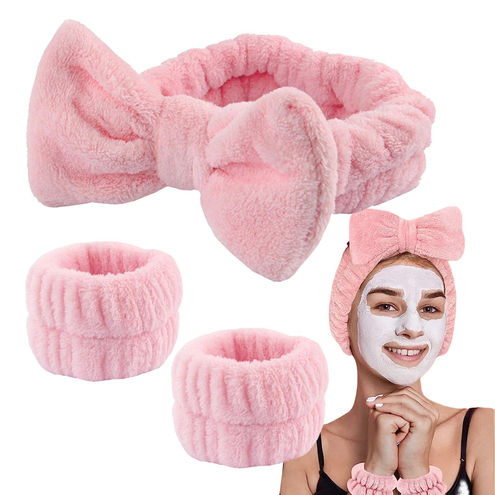Waterproof Skincare Headband with Bow - Soft Hair Band for Washing Face, Bath, Yoga & Showering | Cute Wrist Washband for Women | Perfect for SPA, Exercise & Daily Skincare Routine
