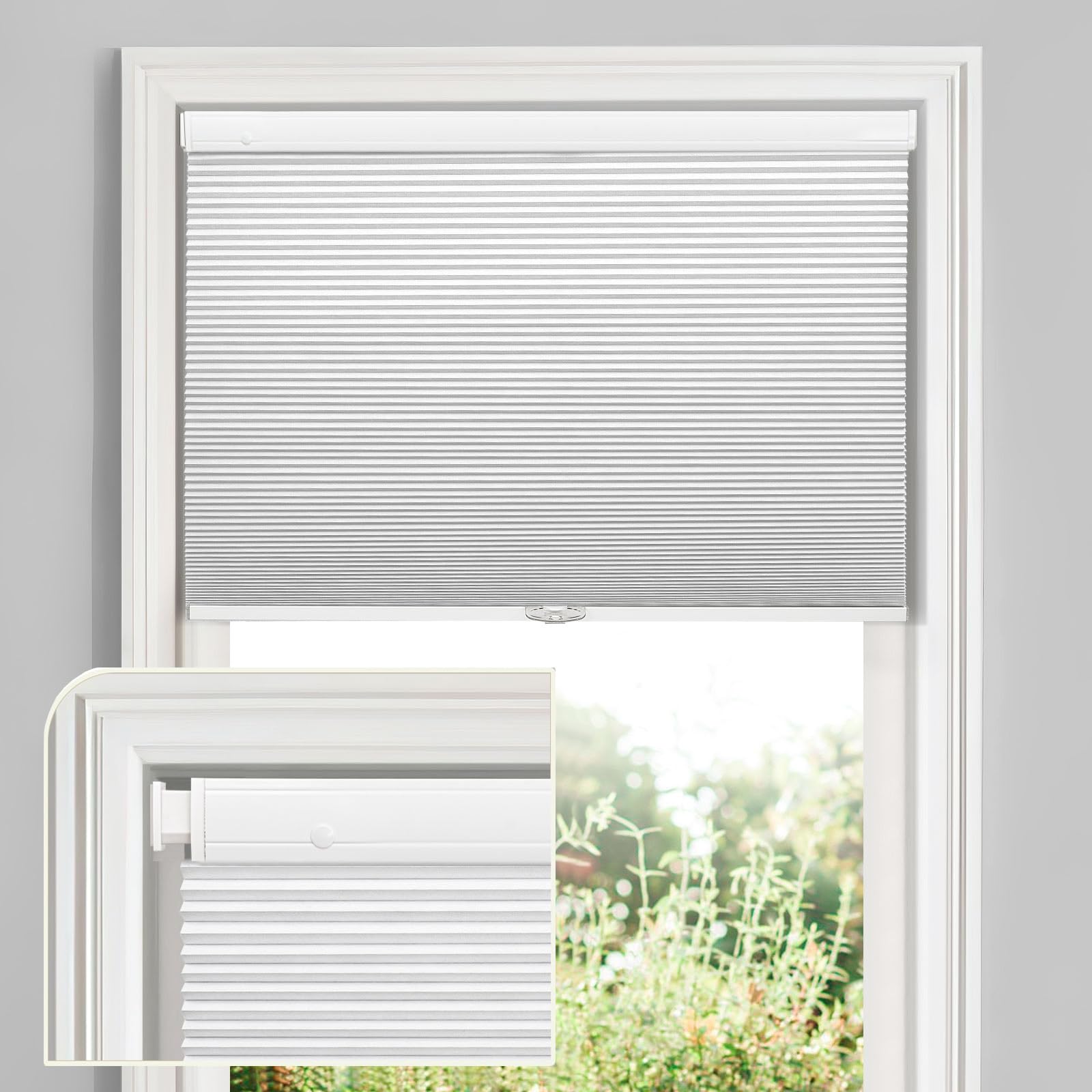 MiLin Cordless Cellular Shades - No Tools No Drill Window Blinds for Indoor Use, Magnetic Door Blinds (Blackout, White, 57.5