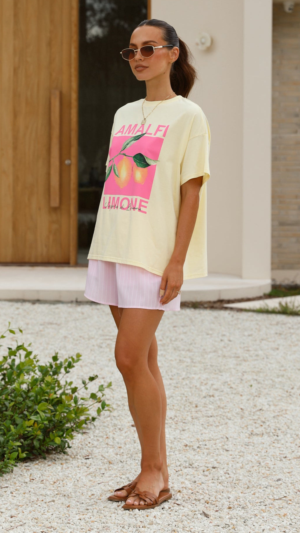 Amalfi Limone Women's Top and Shorts Set - Yellow & Pink Outfit for Summer Beach Vacation and Casual Wear