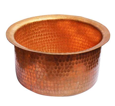 Traditional Indian Copper Patila Cooking Pot - 3 Litre Hammered Handmade Utensil for Indian Curry, Dal & Rice - Perfect for Home Cooking & Traditional Festive Meals