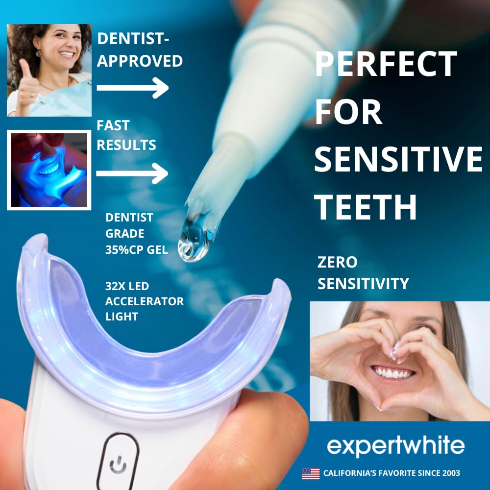 Professional Teeth Whitening Kit with 32x LED Accelerator Light - Dentist-Recommended Whitening Gel Pens for Sensitive Teeth | Enamel-Safe, Fast Results | Includes Mouth Tray & UV Light | Perfect for Home Use, Gifts, and Special Occasions