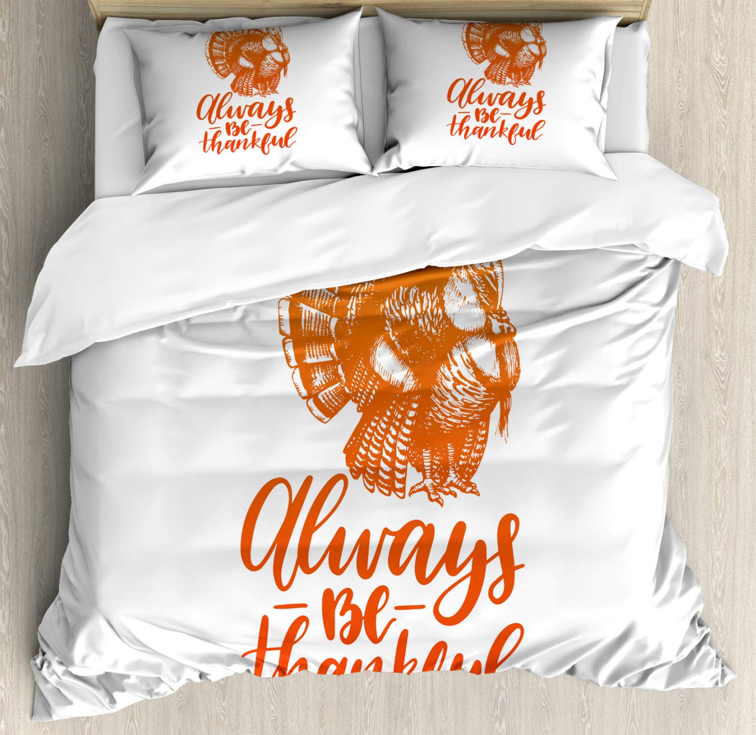 Be Thankful Thanksgiving Duvet Cover Set - 2 Pack King Size with 4 Pillowcases, Vermilion Apricot White Design for Turkey Day & Harvest Celebration | Cozy Bedding for Holiday Gatherings & Festive Home Decor