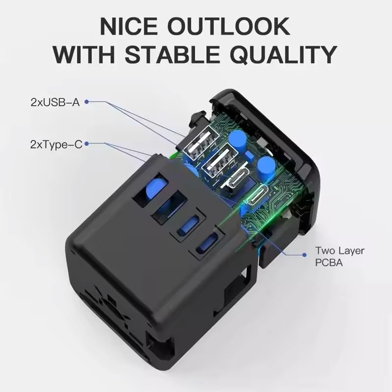 Universal Travel Adapter with Multi-Port USB Charger - Worldwide 150+ Countries Compatibility - Perfect for International Travel, Business Trips & Family Vacations