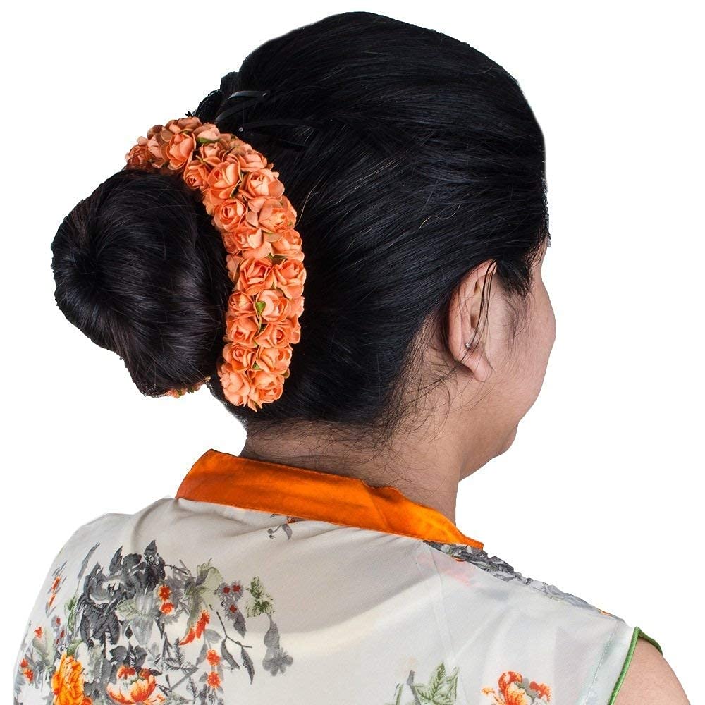 Artificial Gajra Hair Flowers - Red Floral Hair Accessories for Women | Perfect for Weddings, Parties, and Festivals