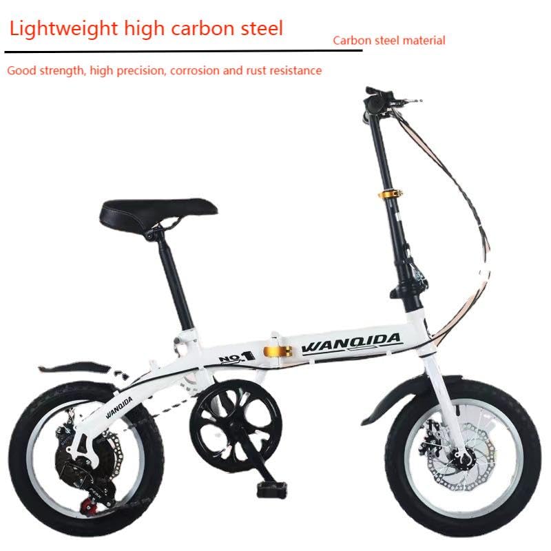 14 Inch Folding Bike - 6 Speed Lightweight Commuter Bicycle for Men & Women, Portable Compact City Bike in White | Perfect for Urban Commuting, Campus Travel & Public Transport