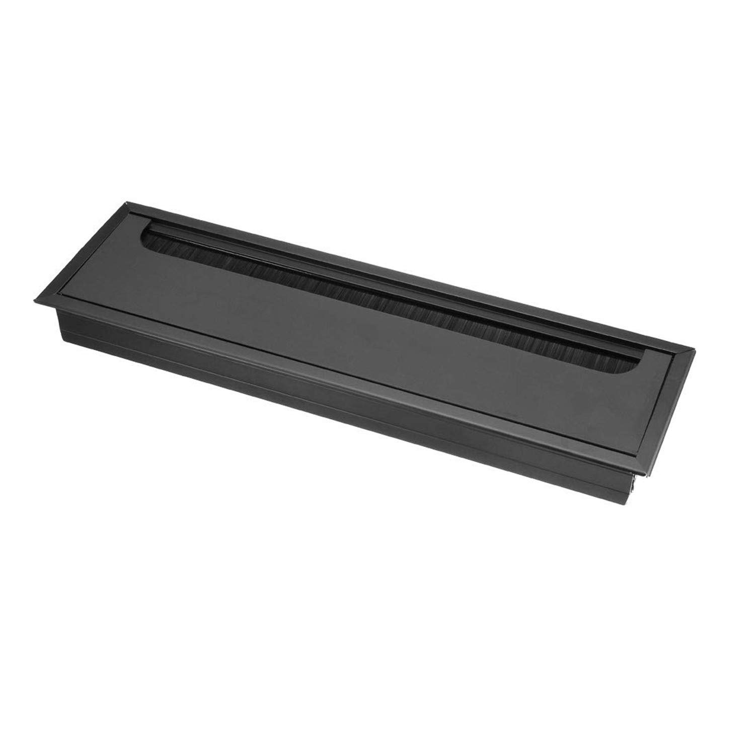 XMHF Aluminum Alloy Cable Grommet - 11 x 3.15 inch (280 x 80mm) Black Rectangle Wire Hole Cover for Desk Cable Management | Perfect for Office, Computer & Home Workstation Organization