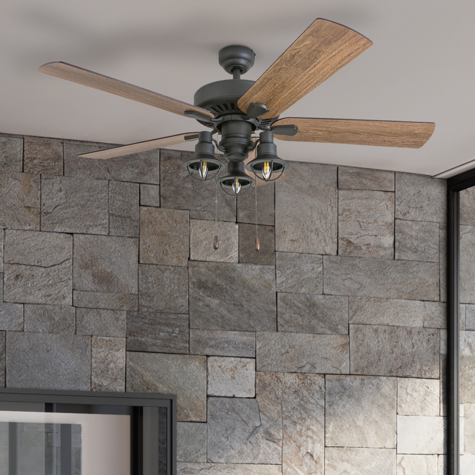 52 Inch Ennora Bronze Ceiling Fan with Pull Chain - Modern Indoor/Outdoor Cooling for Living Room, Bedroom, or Patio