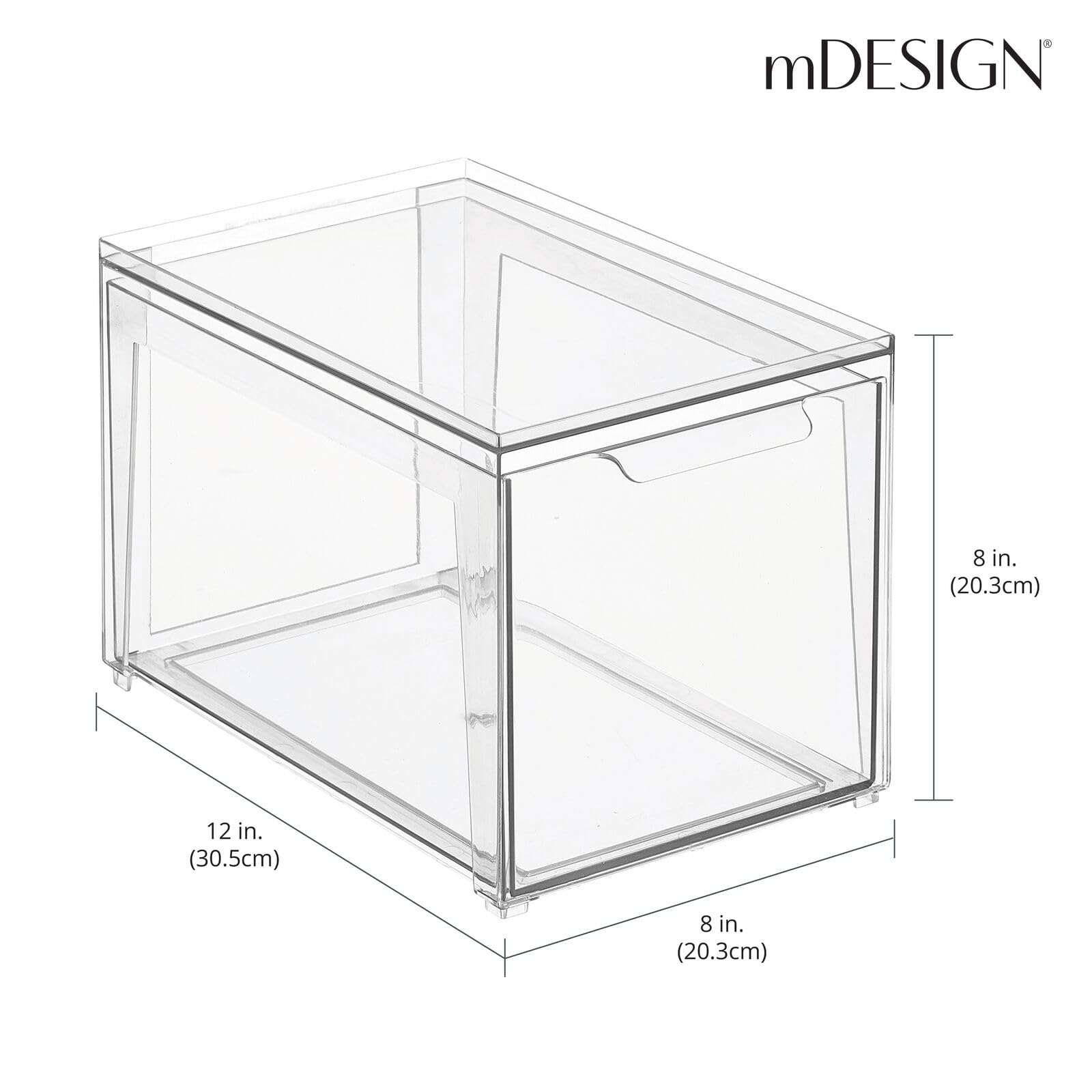 mDesign Plastic Stackable Bathroom Storage Organizer with Pull-Out Bin Drawer - 4 Pack Clear - Lumiere Collection for Cabinet, Vanity, Shelf & Closet Organization | Perfect for Small Spaces & Bathroom Decluttering
