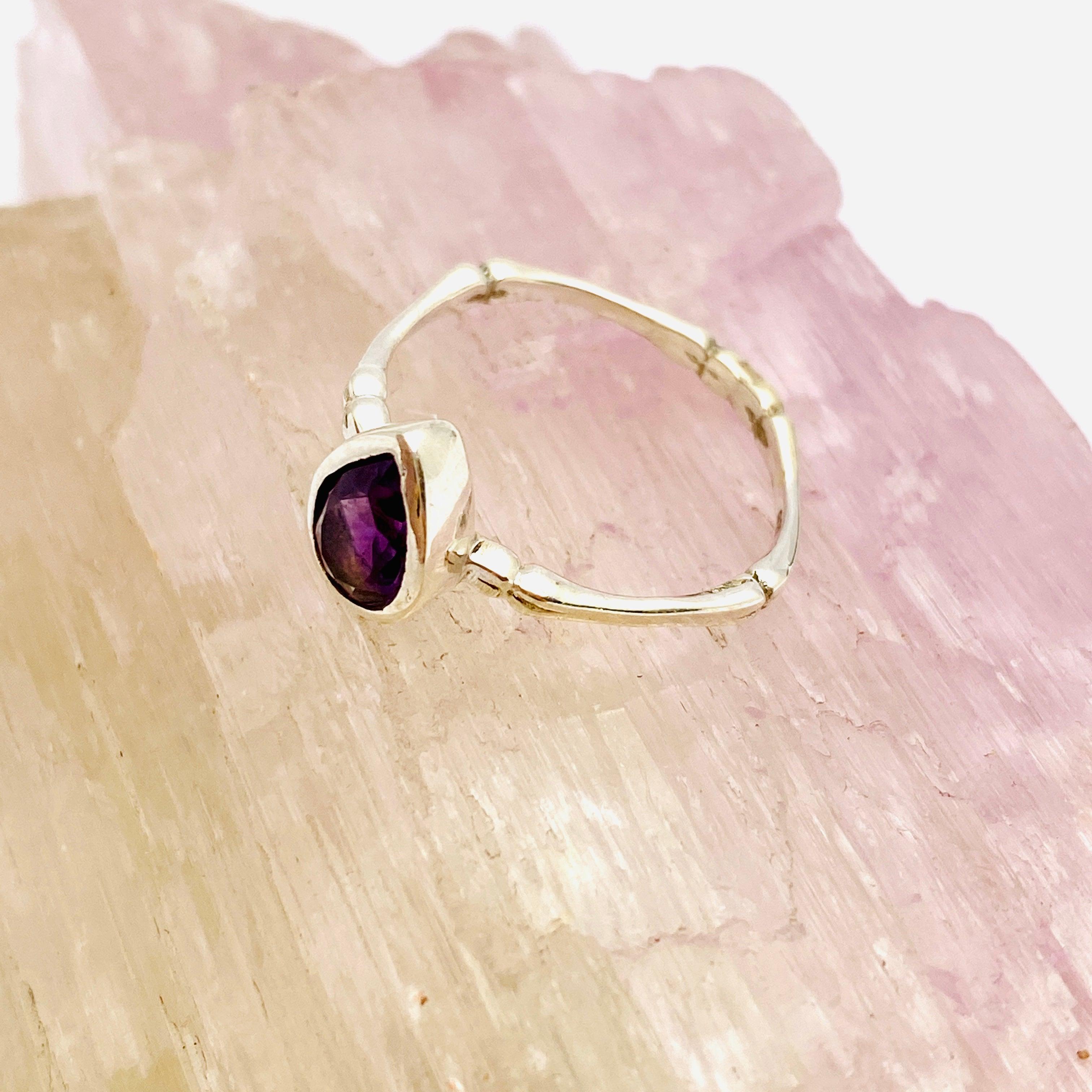 Amethyst Faceted Teardrop Fine Band Ring - Elegant Purple Gemstone Jewelry for Women - Perfect for Weddings, Anniversaries & Special Occasions