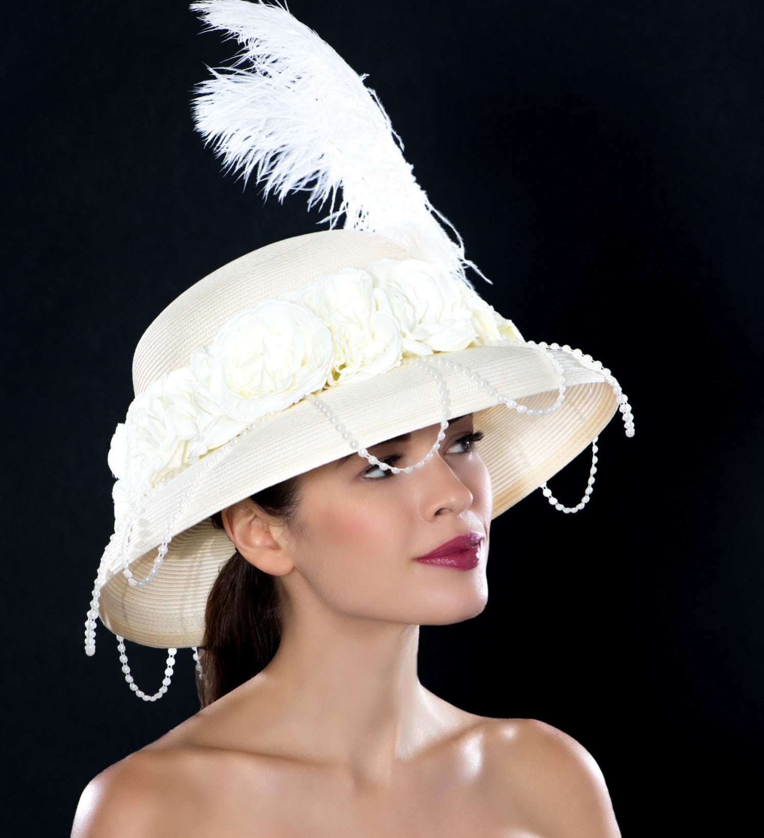 Elegant Ostrich Feather Ladies Dress Hat for Women - Vintage Style Wide Brim Sun Hat for Weddings, Tea Parties & Kentucky Derby Events
