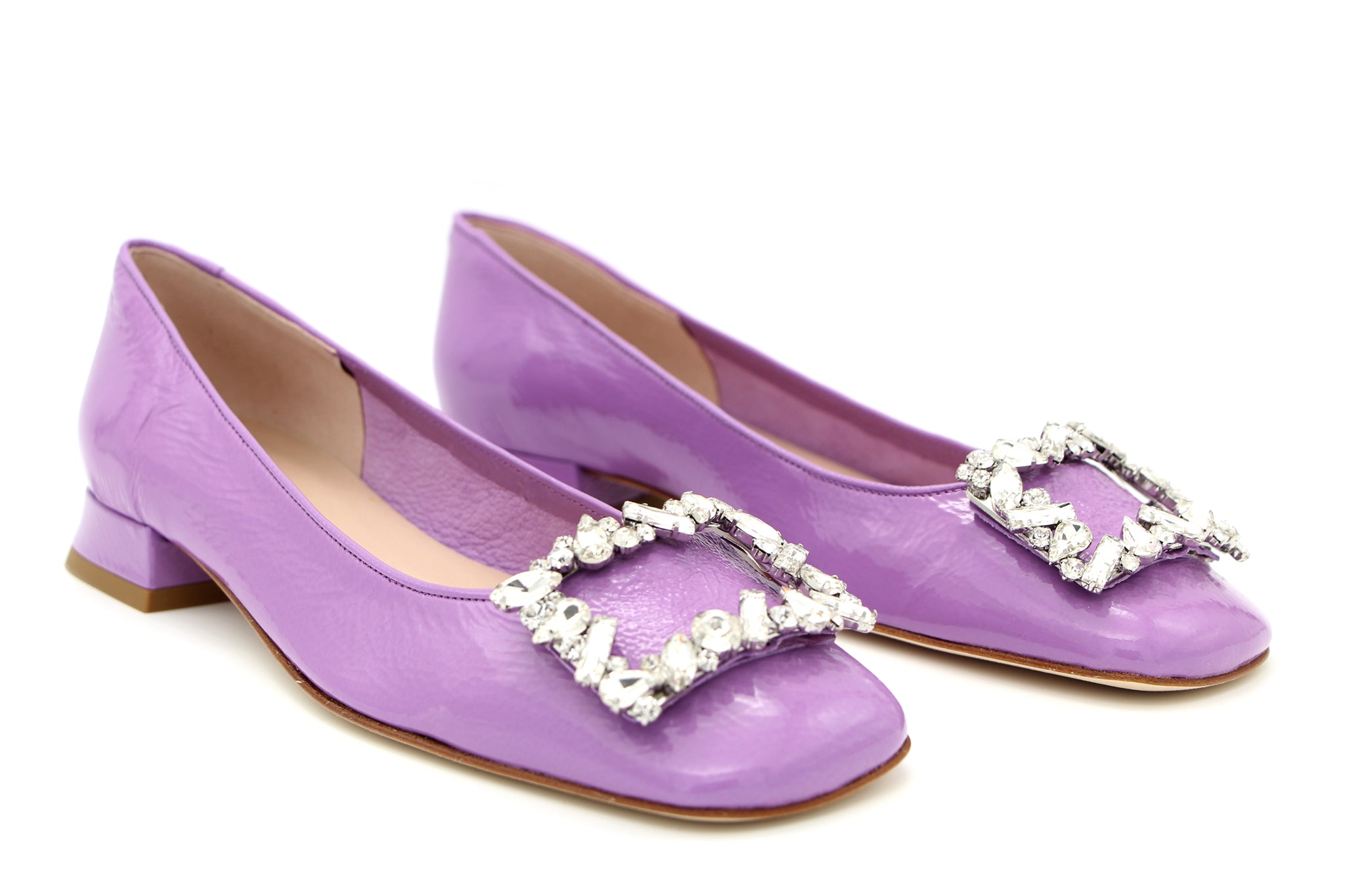 FABUCCI Women's Lilac Patent Leather Ballerina Flats with Embellished Buckle - Elegant Comfort for Work, Wedding & Daily Wear