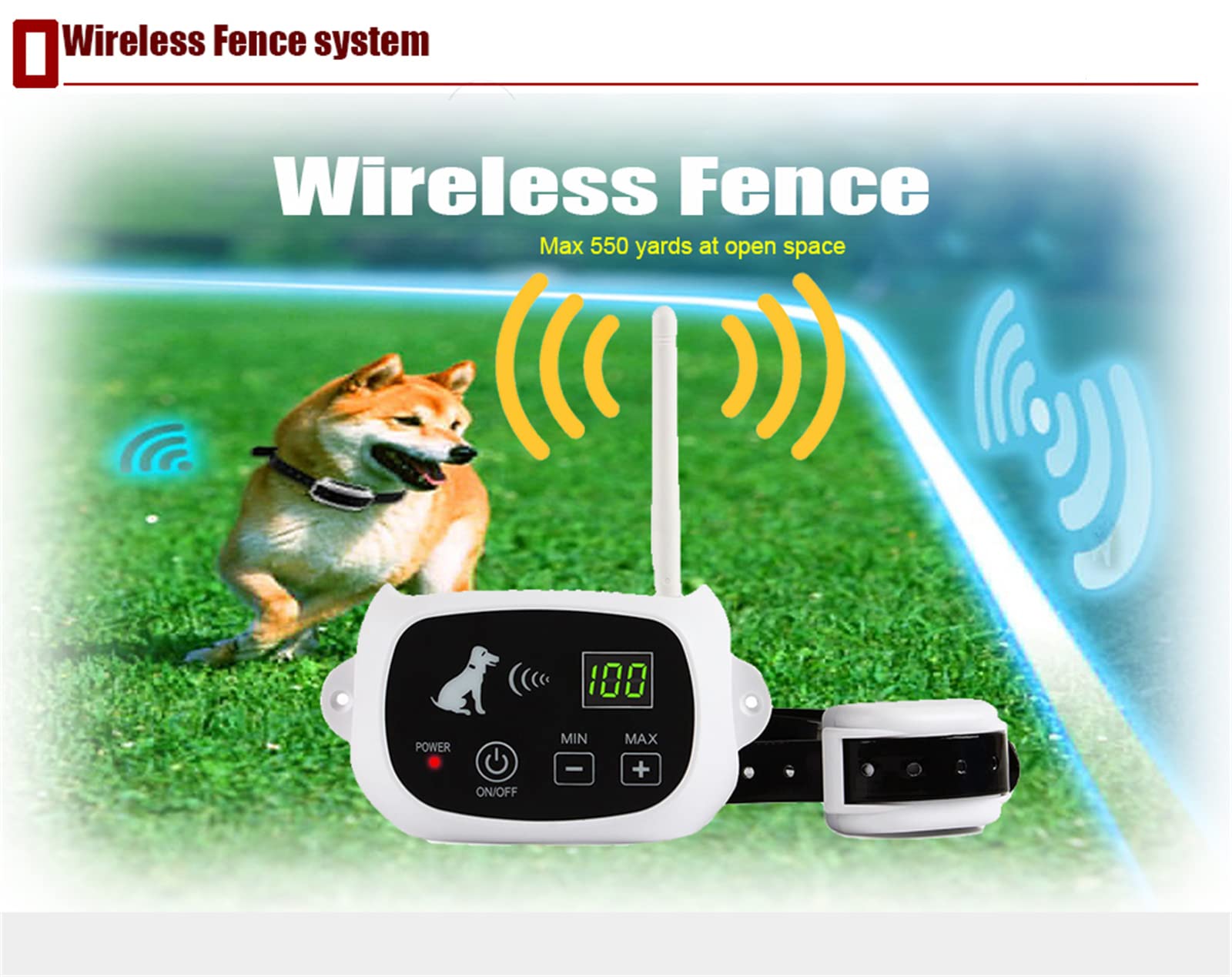Wireless Dog Fence System - Adjustable Electric Pet Containment with IP67 Waterproof Training Collar (Safe & Harmless for Dogs) - Ideal for Backyard, Large Yards & Multi-Dog Homes (1/2/3 Dogs)