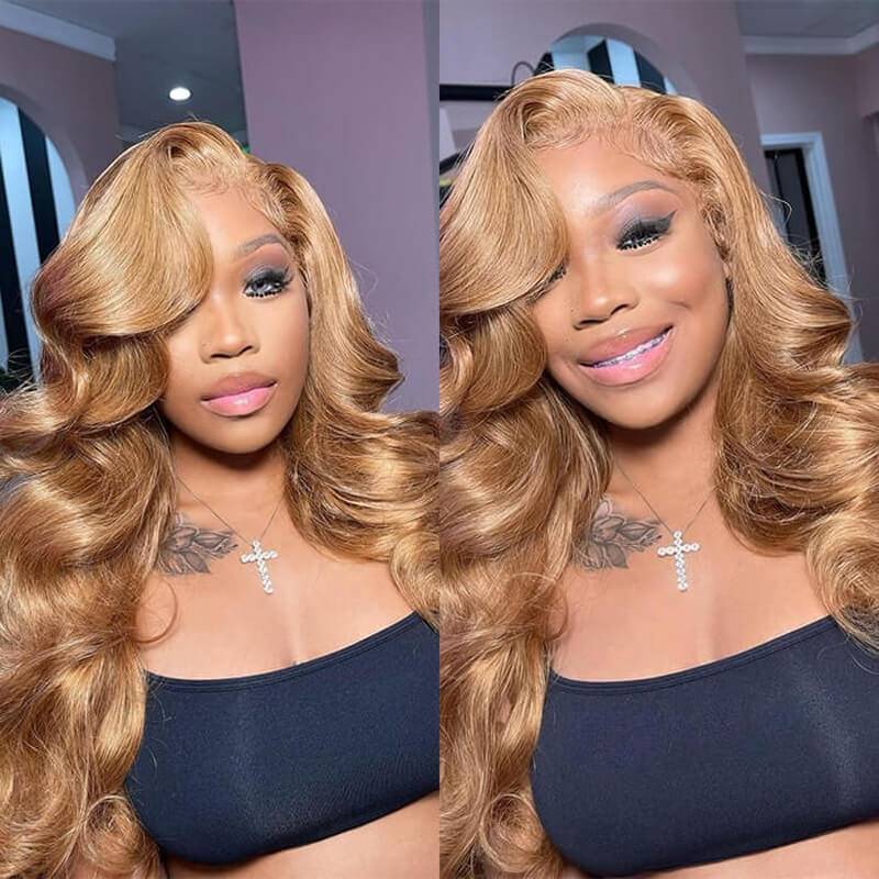 Eullair Glueless Honey Blonde Lace Frontal Wig - Bombshell Brown Girl Ash Blonde Straight & Body Wave Human Hair Wig for Women | Perfect for Daily Wear, Parties & Special Occasions