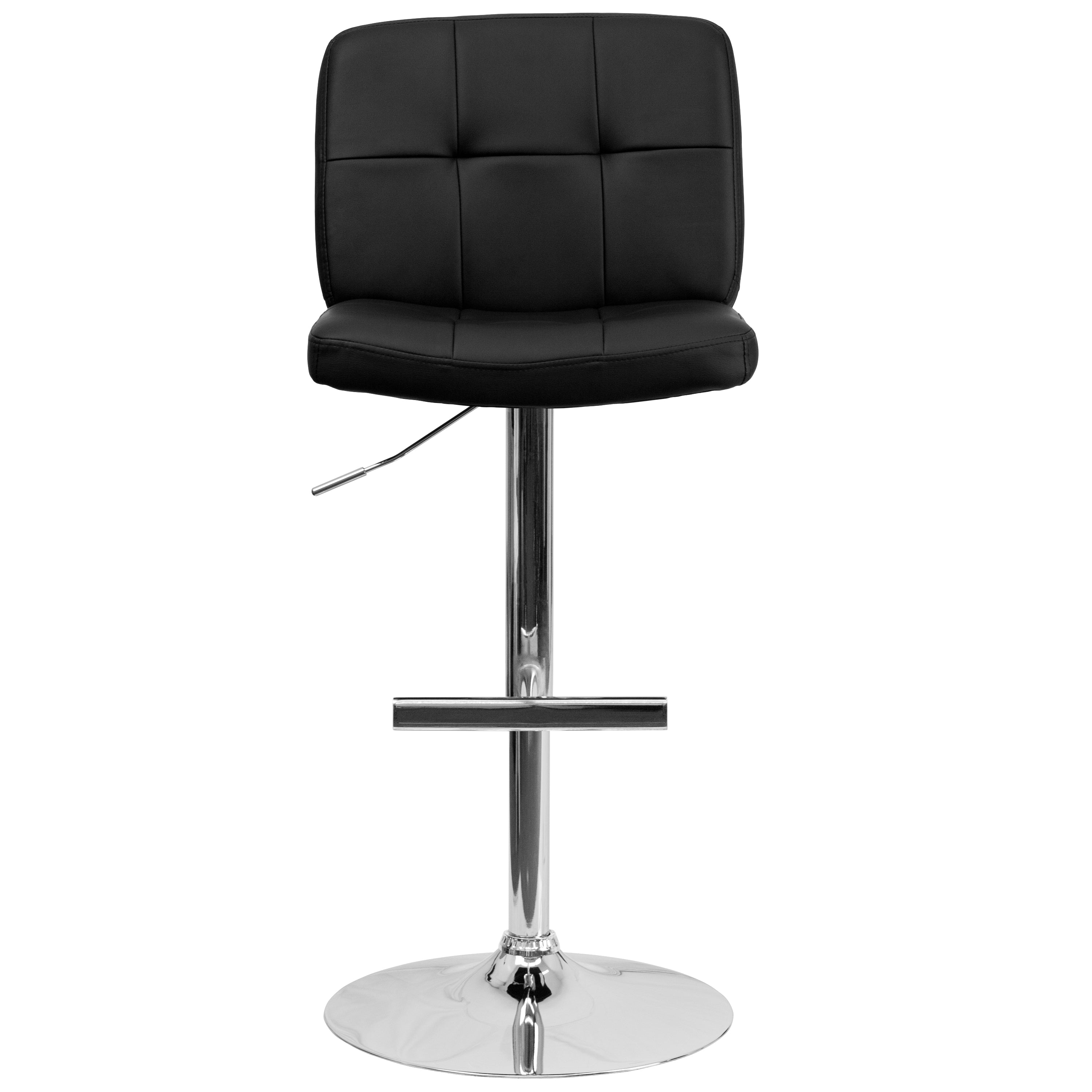 Modern White Vinyl Adjustable Height Bar Stool with Square Tufted Back & Chrome Base - Perfect for Kitchen Islands, Home Bars & Dining Counter Stools