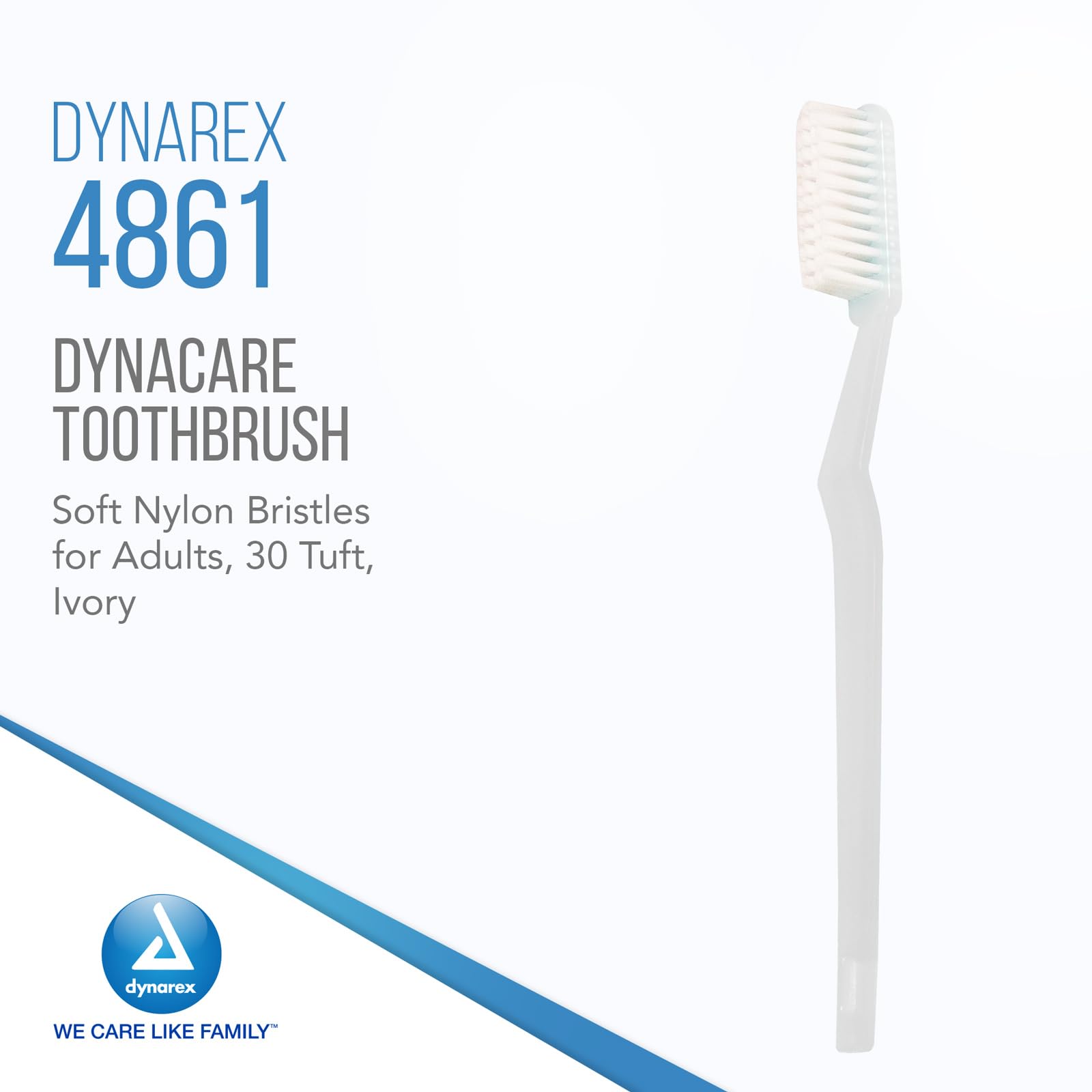 Dynarex 4861 Adult Toothbrushes - 30 Tuft Soft Bristles, Pack of 144 | Ideal for Dental Clinics, Hospitals & Bulk Home Use