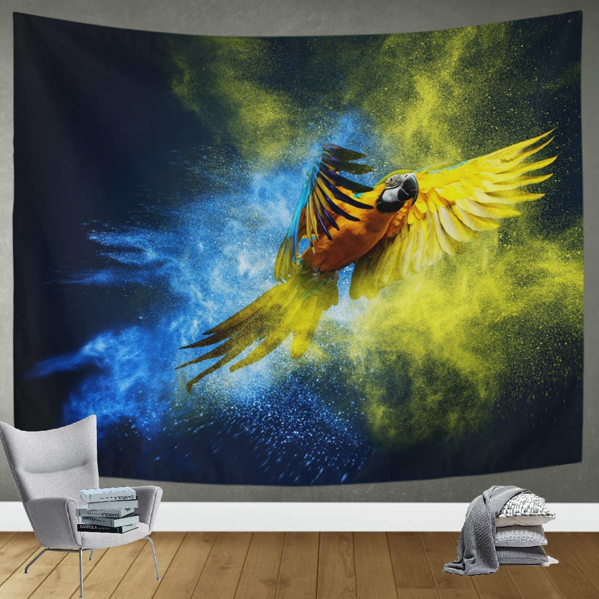 DOMIKING Flying Ara Parrot Wall Tapestry - 60x51in Bohemian Wall Hanging for Bedroom, Living Room & Office Decor - Vibrant Home Textile Art for Boho Chic, Dorm Room & Meditation Space