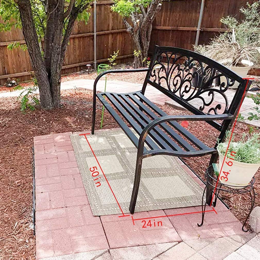Sturdy Metal Outdoor Bench - 480lbs Capacity Steel Frame Garden, Patio, Porch, Park & Entryway Furniture with Armrests - Perfect for Relaxing, Lounging & Outdoor Gatherings