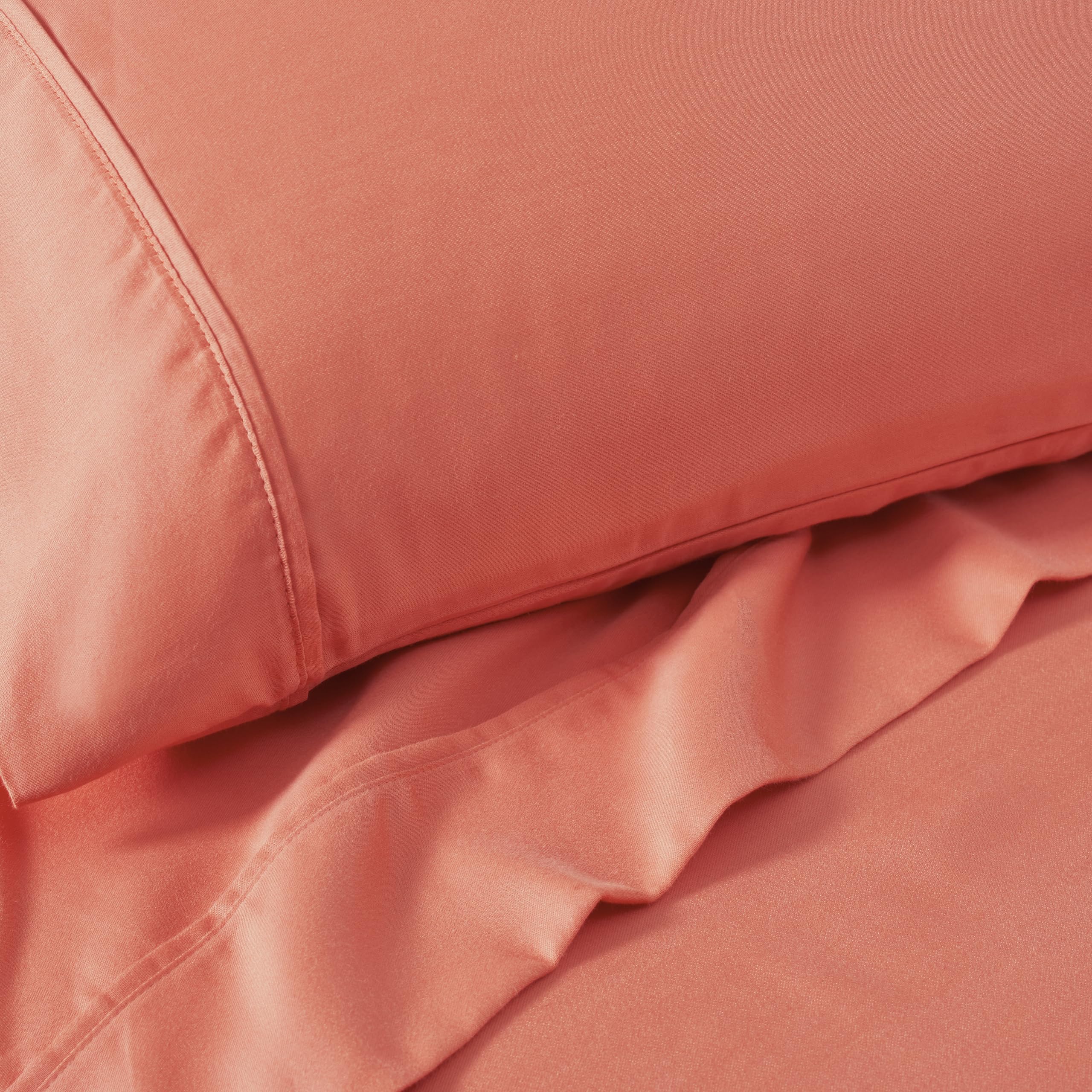 Premium 100% Cotton Blend 2-Piece Solid Pillowcase Set - Standard Size (20x26 Inches) - Soft Coral Bedding for Home, Hotel & Guest Room Decor