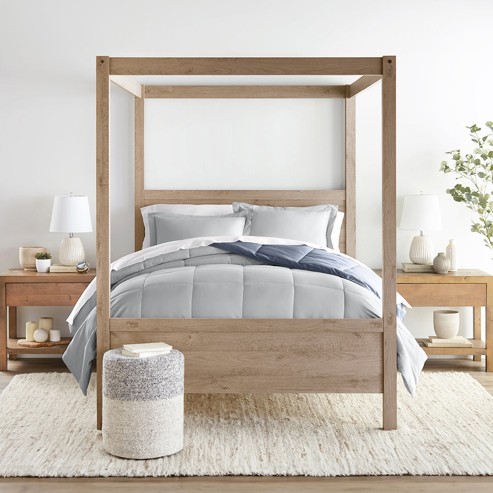 Reversible Down Alternative Comforter Set - All Season Hypoallergenic Bedding - Queen Size White Comforter for Cozy Bedroom & Guest Room Decor